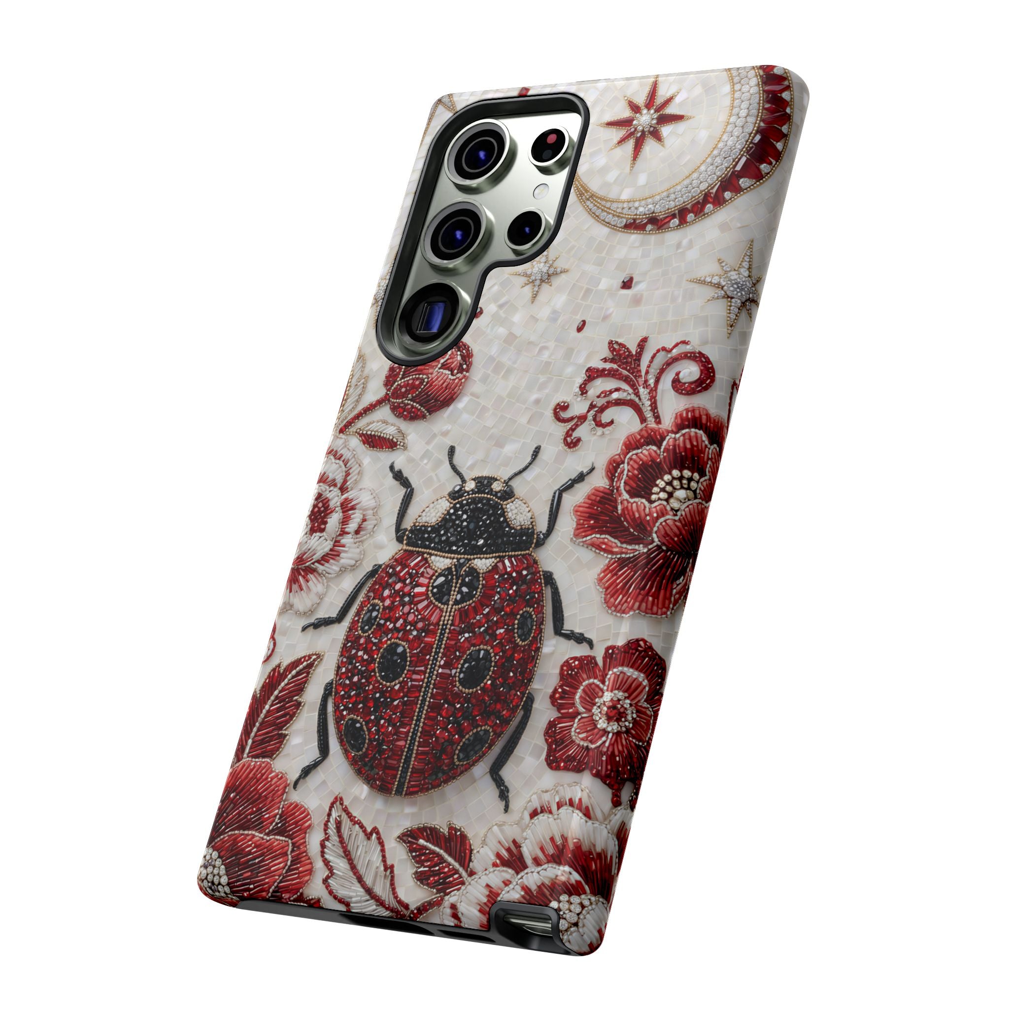 Ladybug Floral Samsung Galaxy Phone Case | Vintage Red Beetle Protective Tough Case