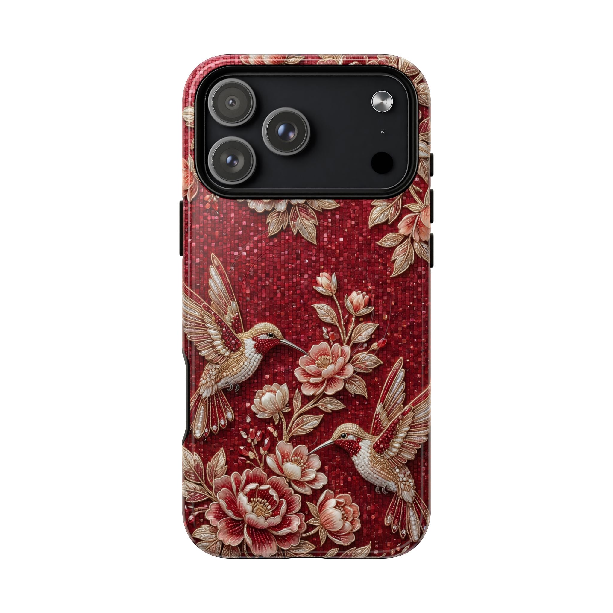 Floral Hummingbird Tough Case | Vintage Red MagSafe iPhone Case