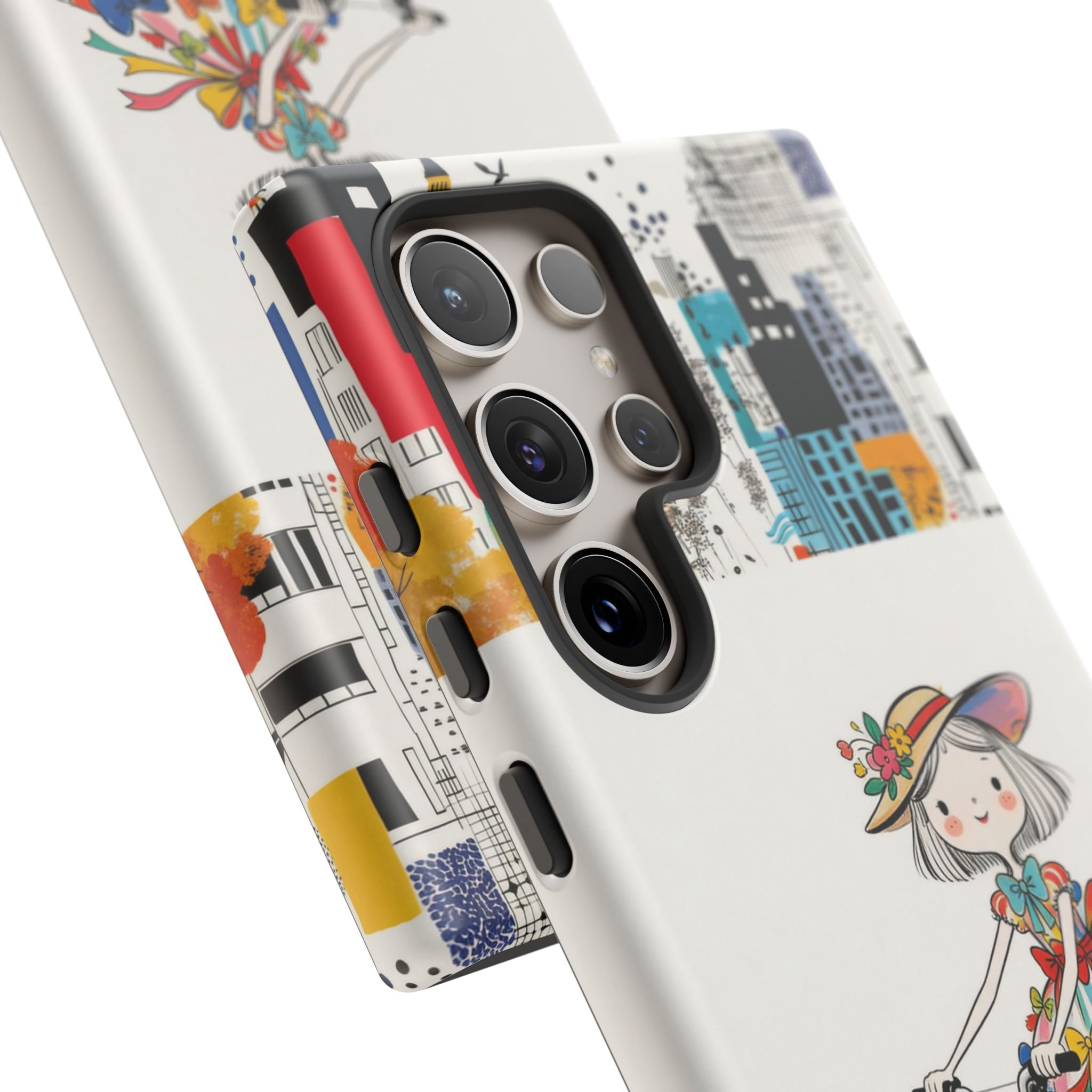 Whimsical Girl on Brompton Bicycle Urban Illustration Samsung Galaxy Phone Case