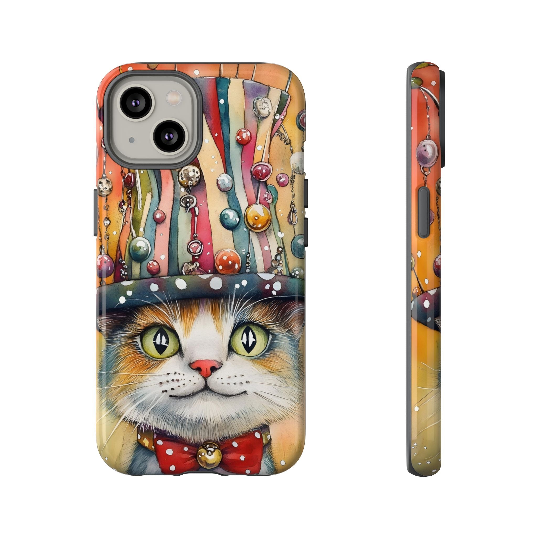 Cat in Colorful Top Hat iPhone Case — Whimsical Cat Art iPhone Case