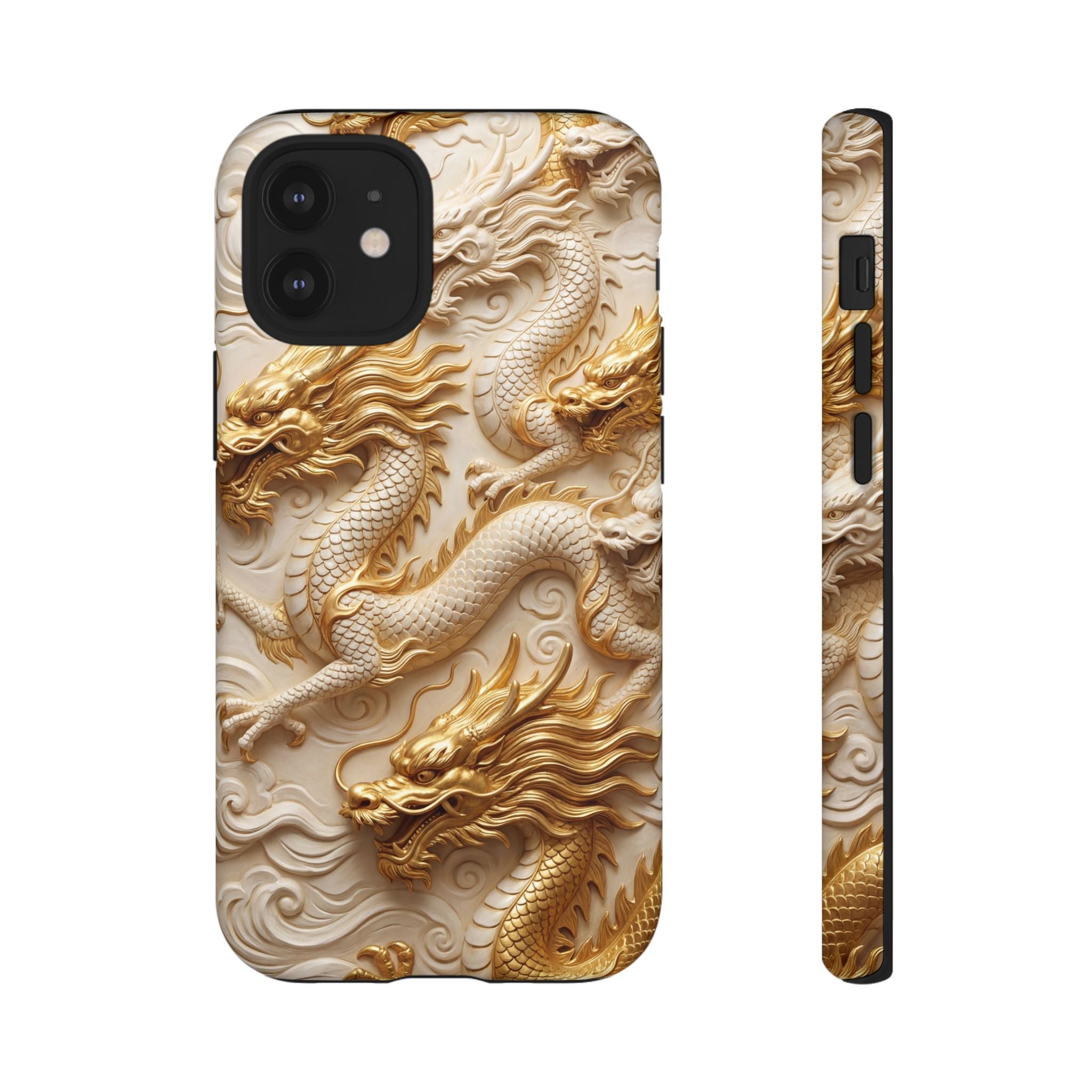 Dragon Relief iPhone Case — Gold Carved Dragon Protective Cover