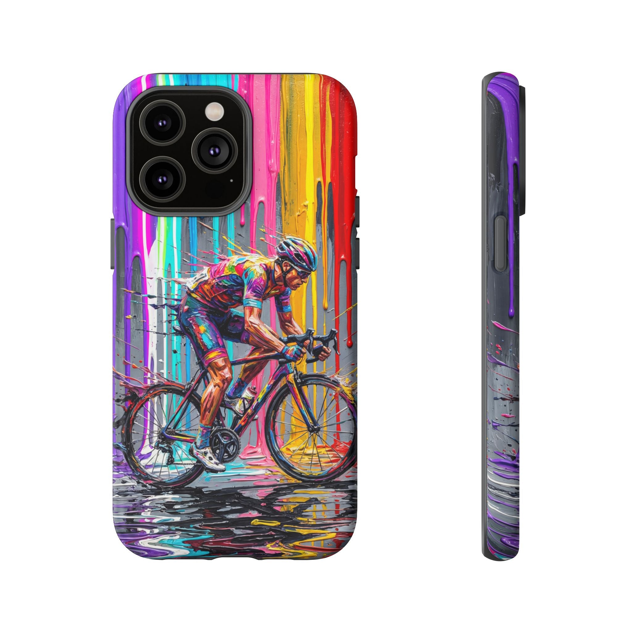 Cyclist Art iPhone Case | Colourful Drip Painting Tough Cases