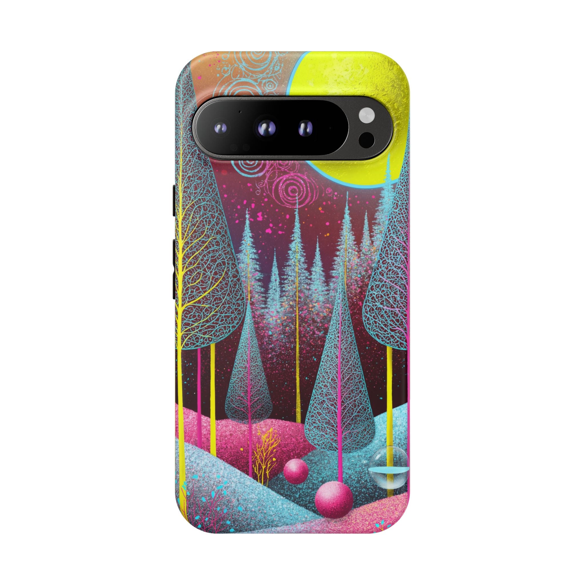 Colorful Surreal Forest Google Pixel Case | Neon Moon, Trees & Abstract Landscape