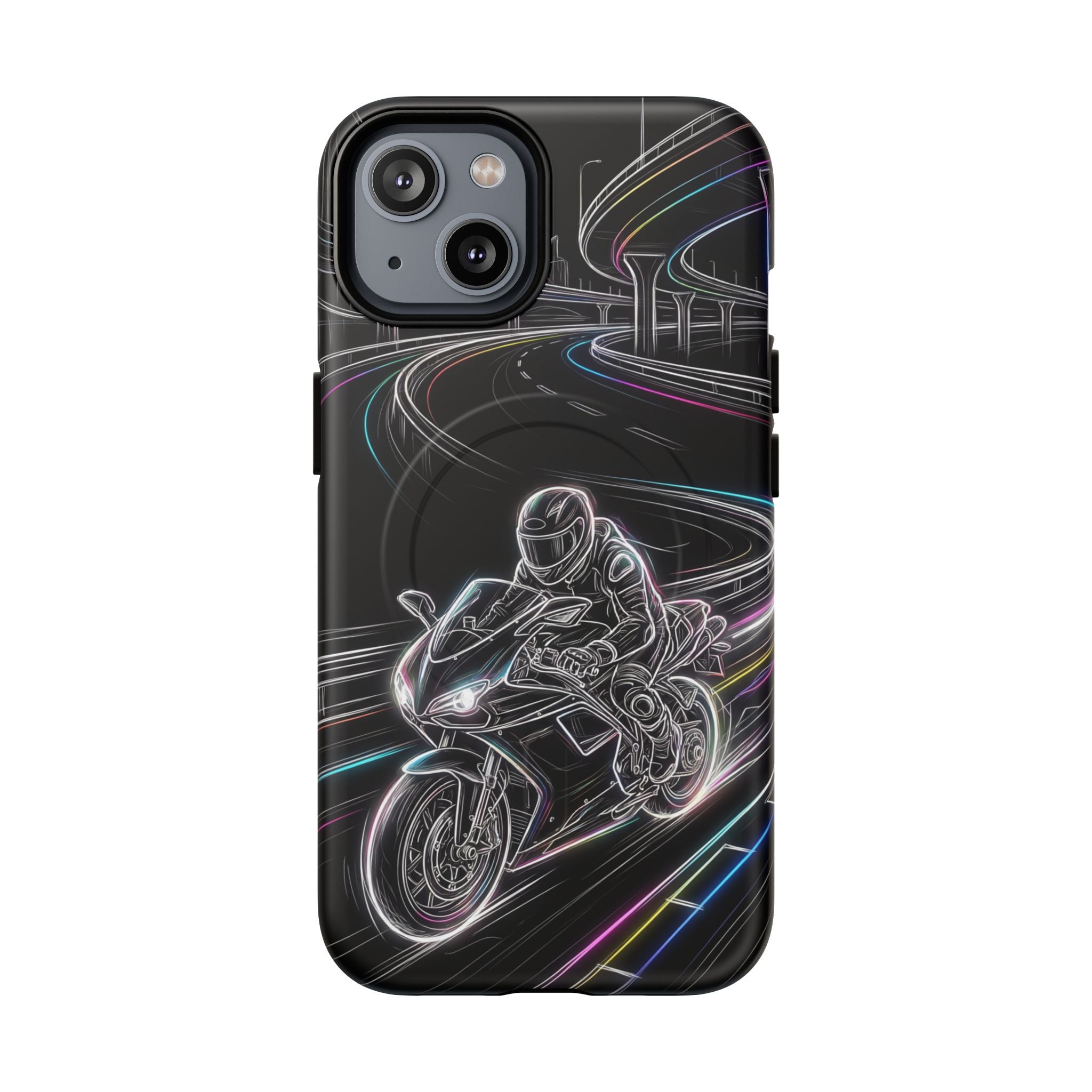 Neon Night Rider MagSafe iPhone Case | Motorcycle Racing Protective Cover