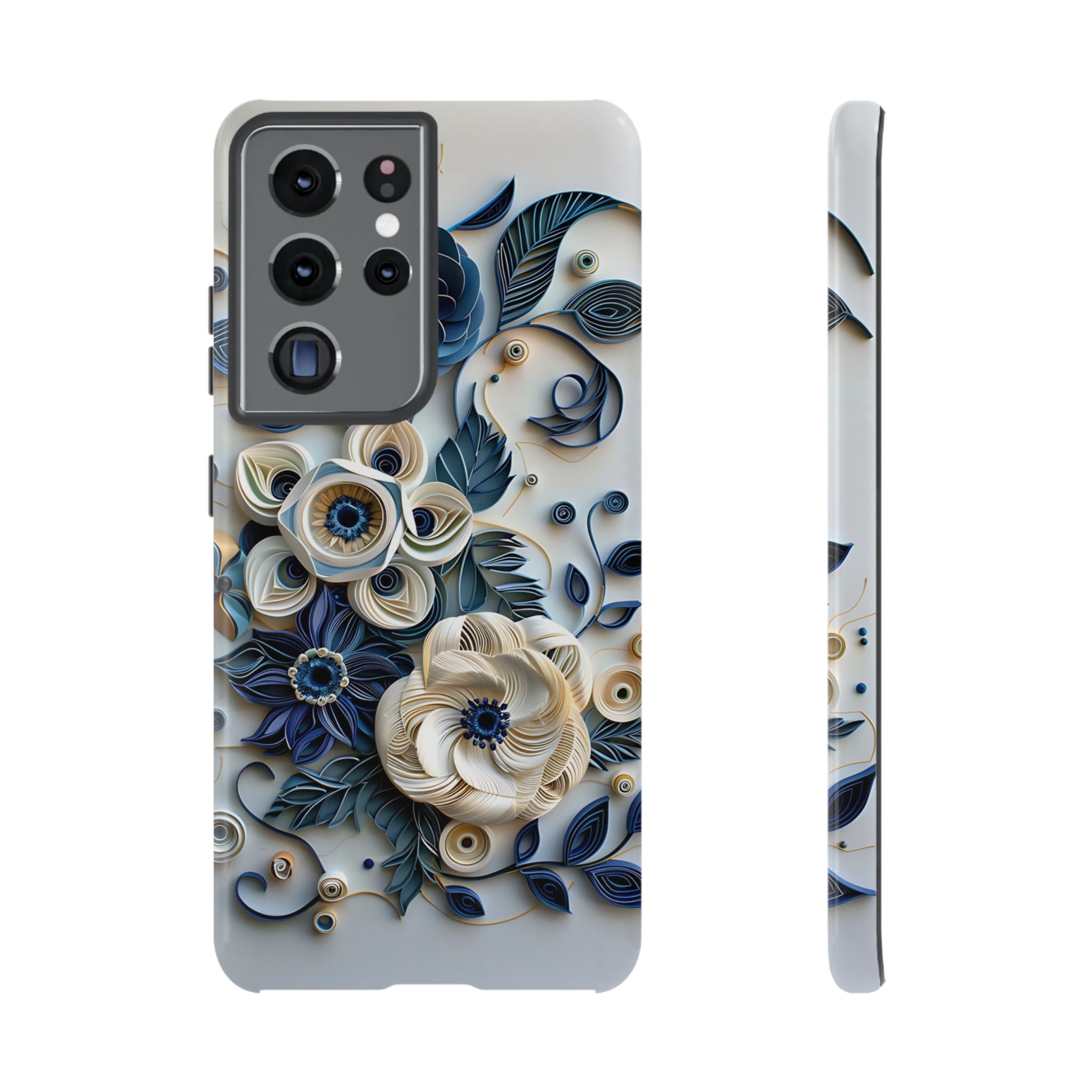 Floral Quilled Art Samsung Galaxy Case — Blue & Cream Decorative Protection