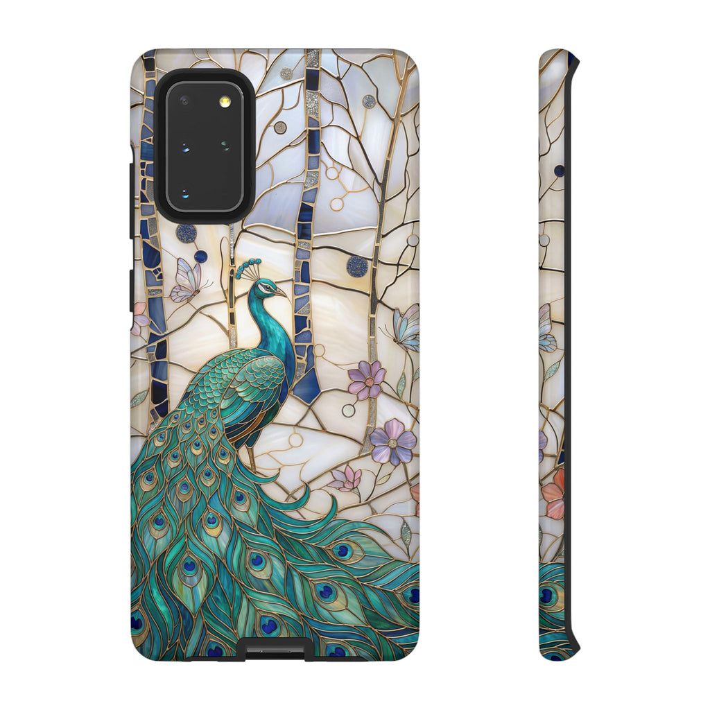 Custodia per Samsung Galaxy con motivo in vetro colorato con pavone