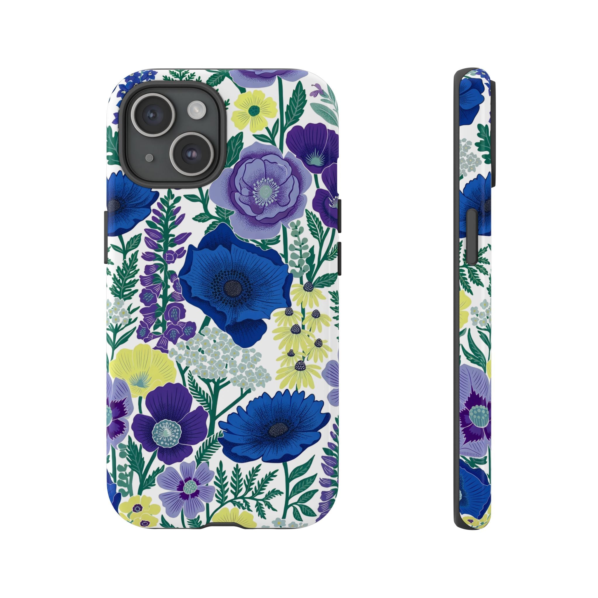 Floral Blue & Purple Tough iPhone Case | Protective Botanical Phone Cover