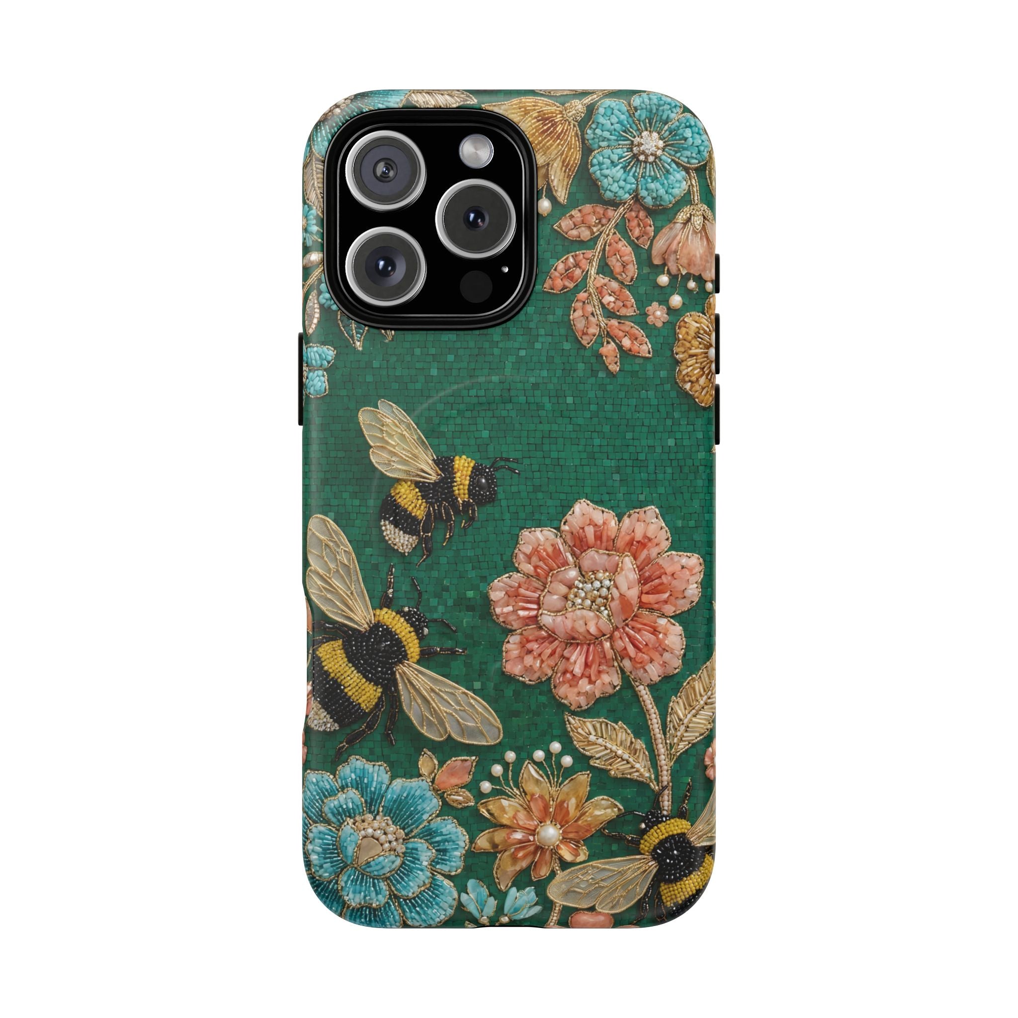 Floral Bumblebee Tough MagSafe iPhone Case | Protective Botanical Phone Cover