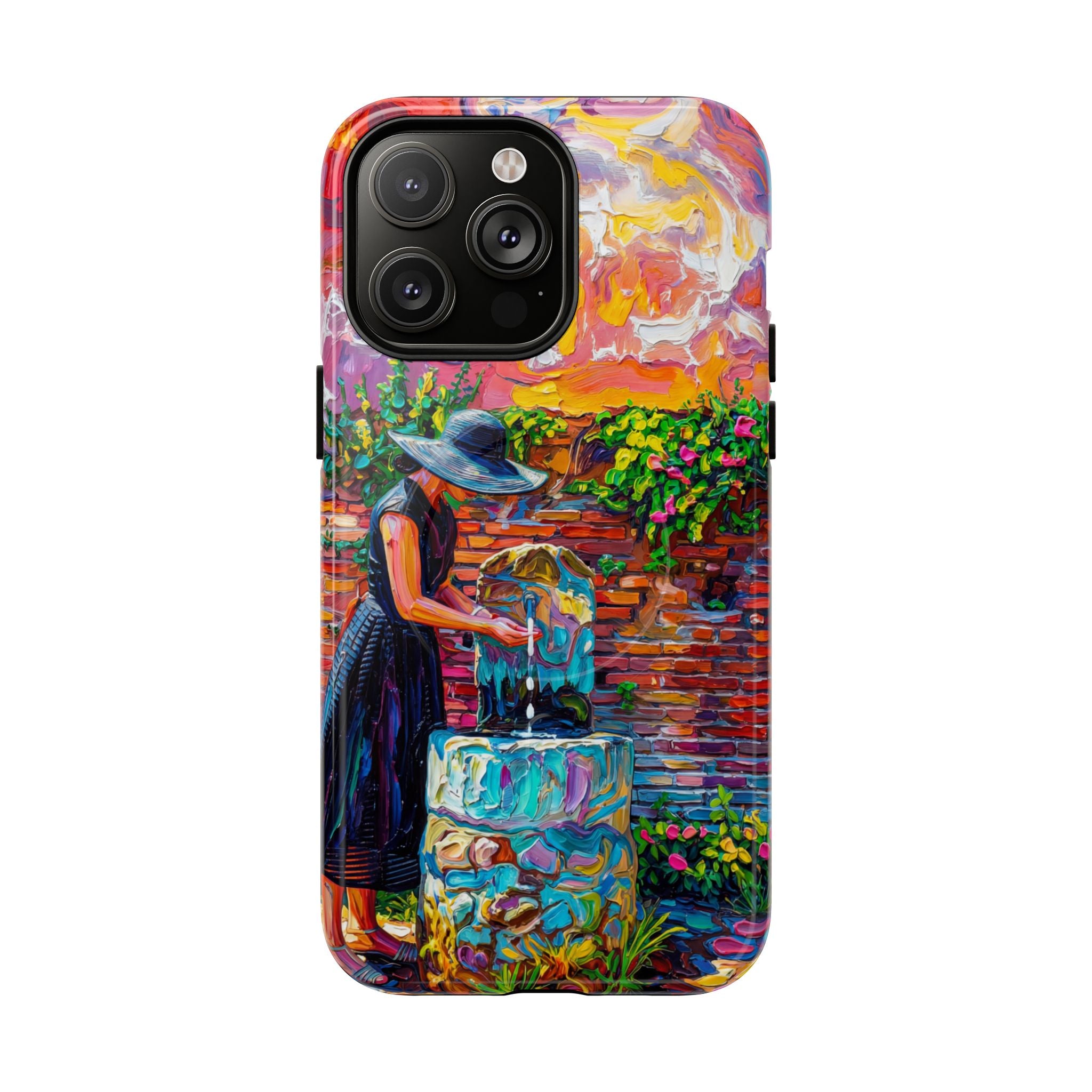 Artistic Garden iPhone Case | Woman at Fountain Tough MagSafe Case