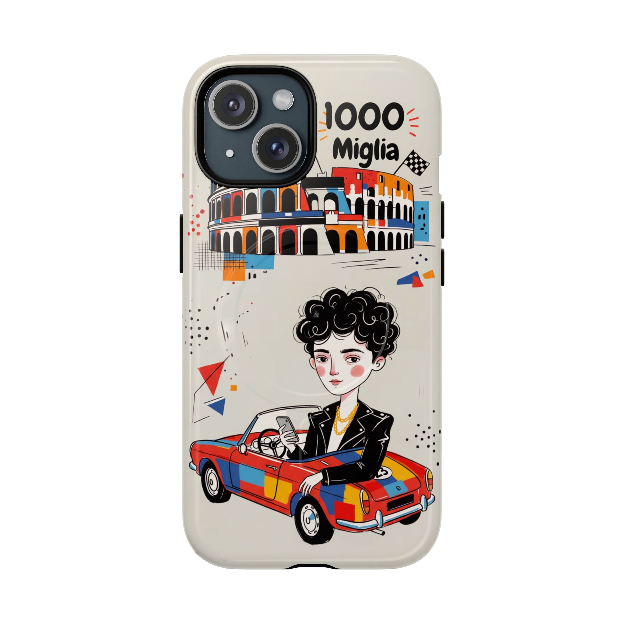 MagSafe iPhone Case | Retro Mille Miglia Car Illustration with Driver