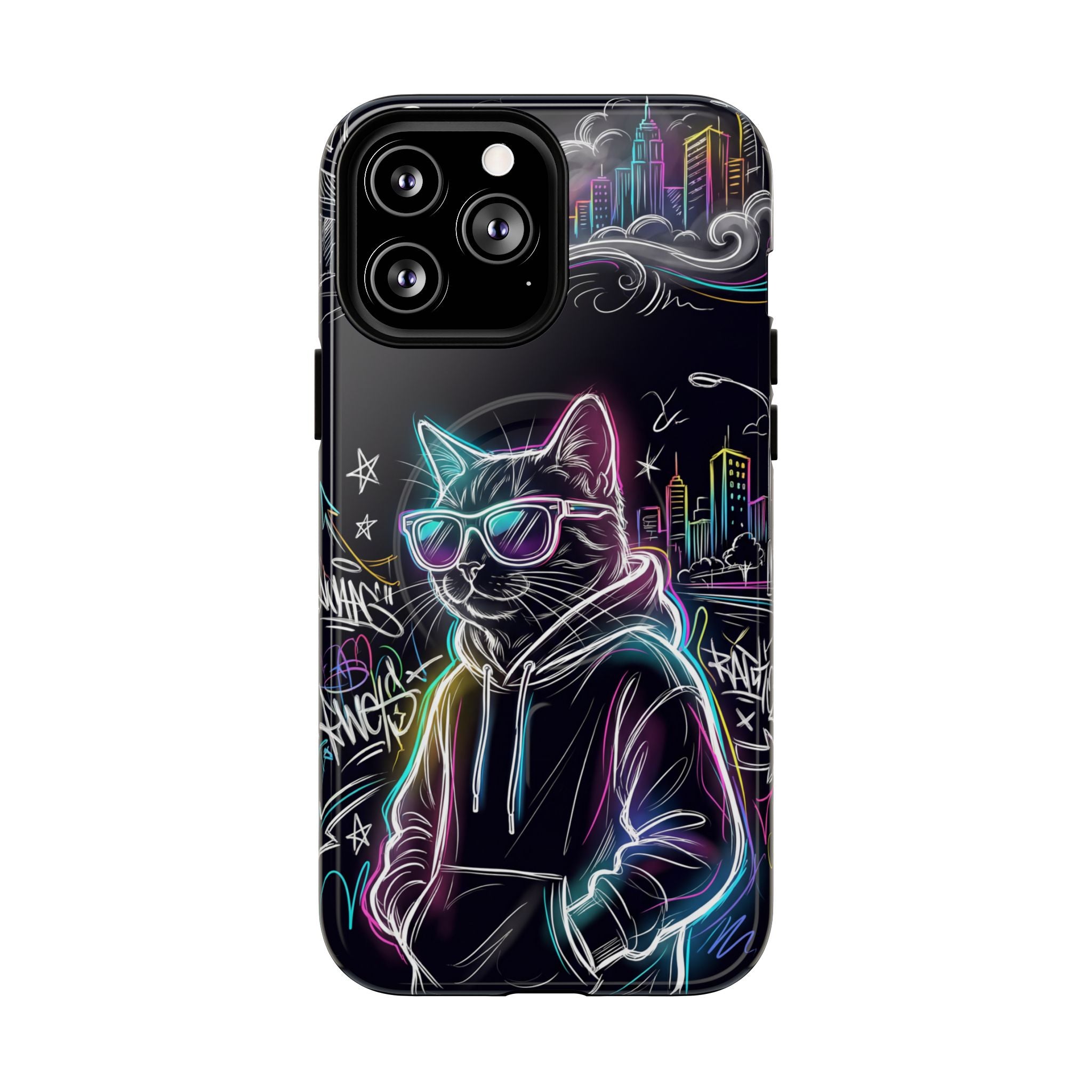 Cool Hoodie Neon Street Cat MagSafe iPhone Case