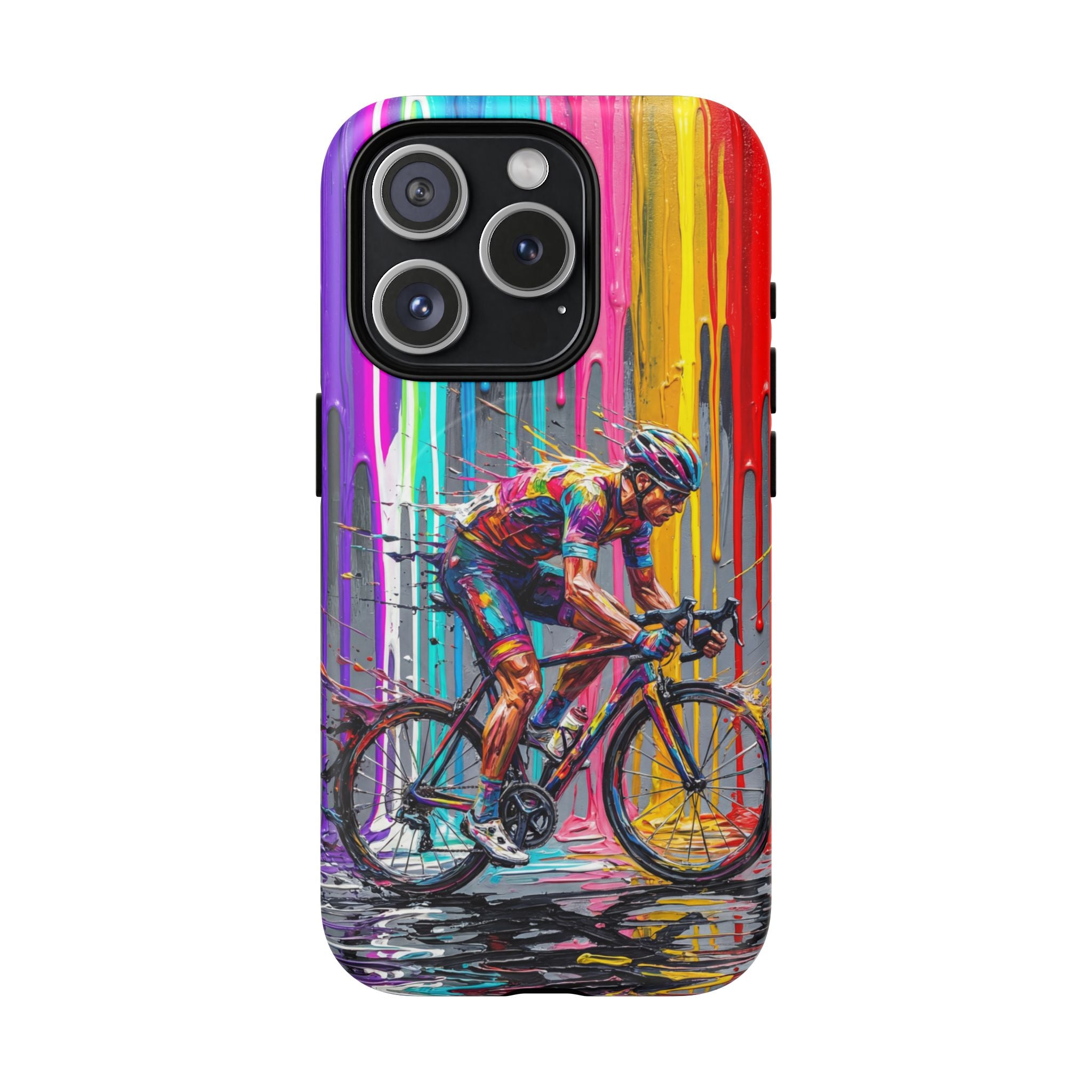 Cyclist Art MagSafe iPhone Case | Colourful Drip Painting Tough Cases