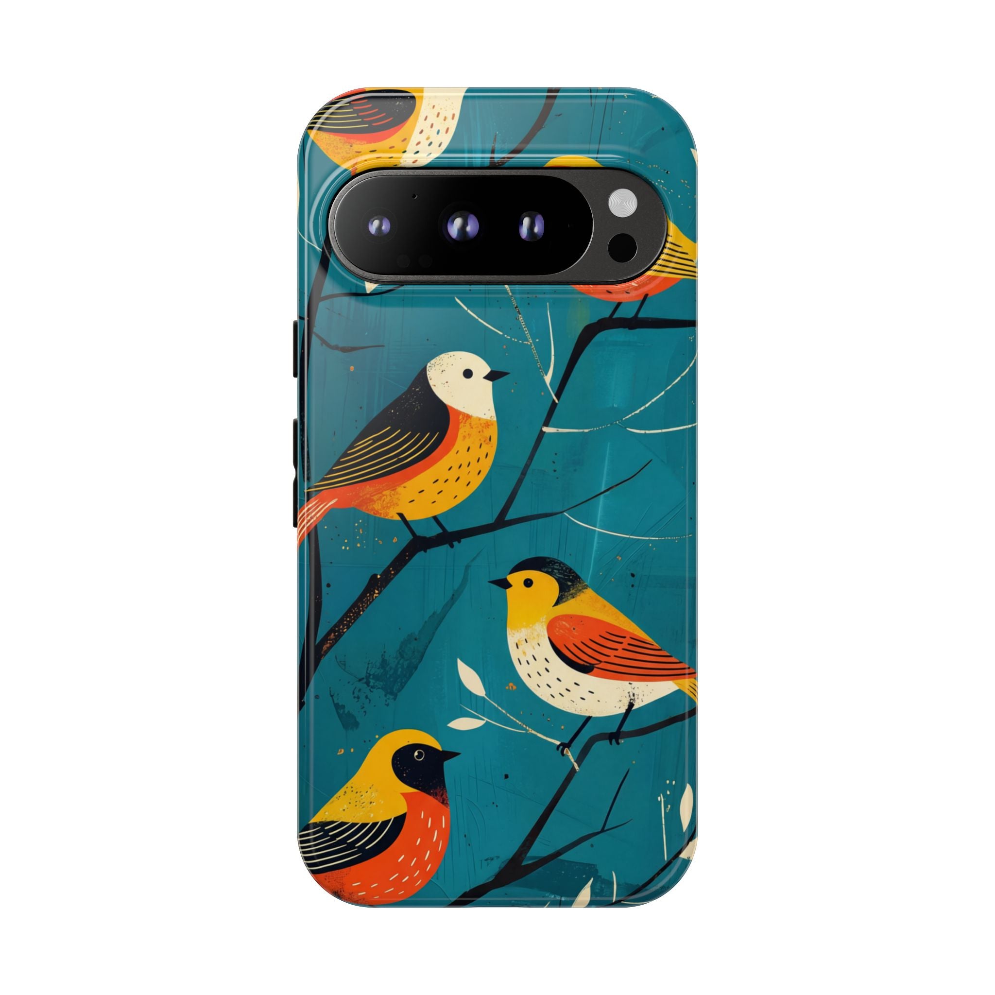 Bird Pattern Tough Google Pixel Phone Case | Colourful Songbirds on Teal Background