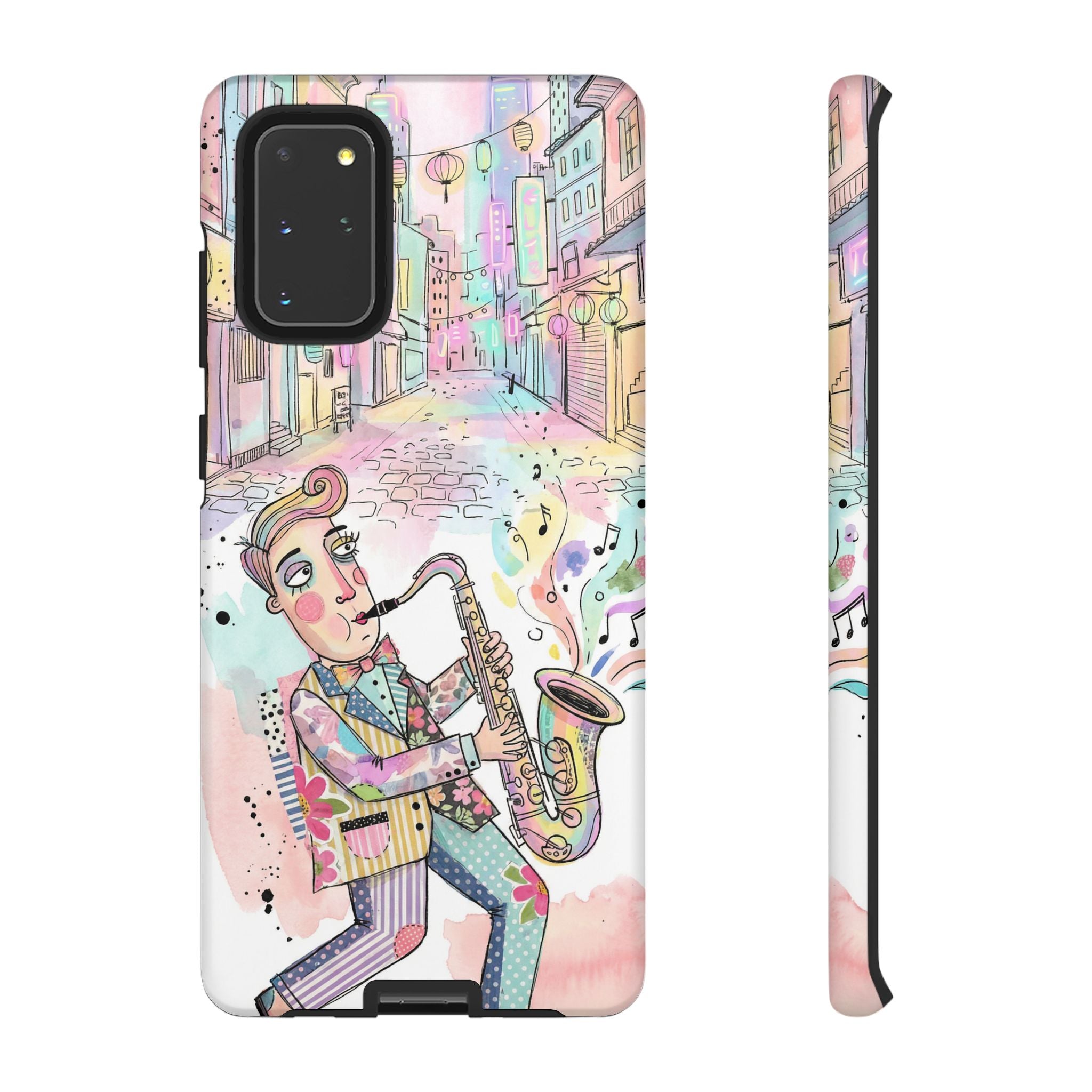 Sax Player Art Samsung Galaxy Phone Case | Pastel Jazz Street Illustration