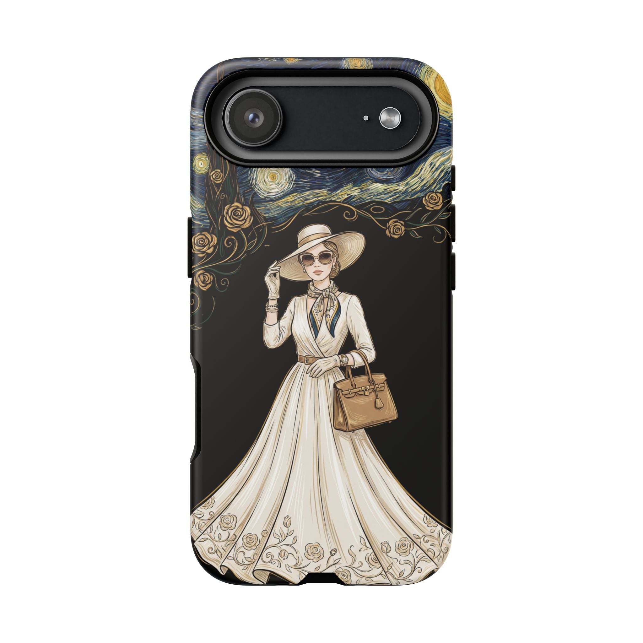 Vintage Starry Night Fashion iPhone Case | Elegant Lady in White Dress