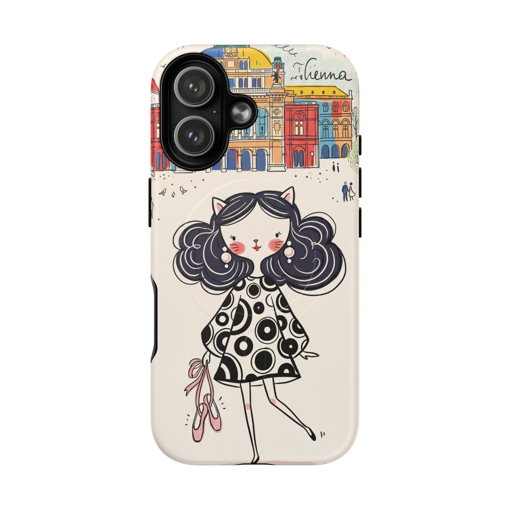 Cute Parisian Cat Girl MagSafe iPhone Case | Ballet Slippers Illustration Tough Case
