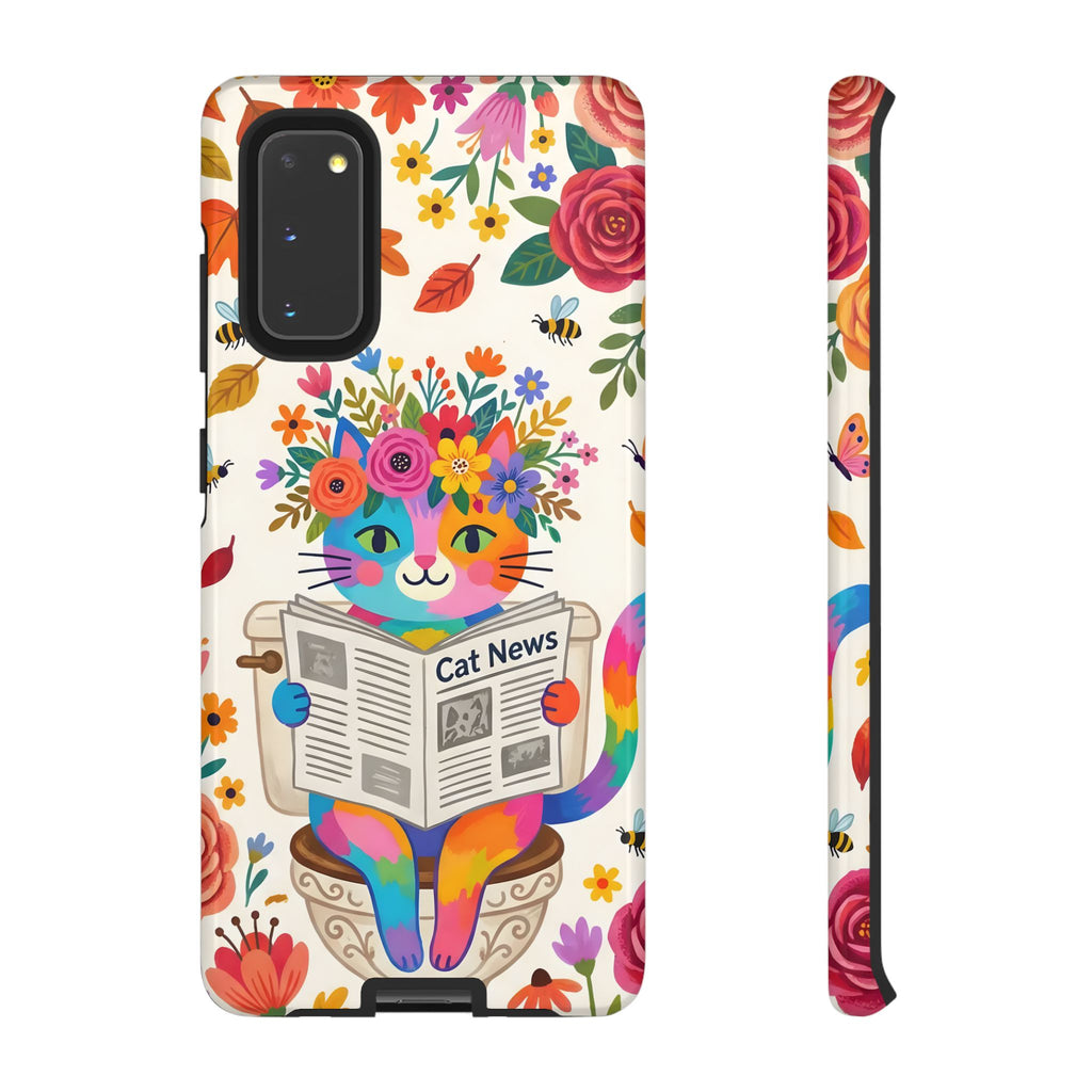 Floral Rainbow Cat Samsung Galaxy Phone Case | Cat News Design
