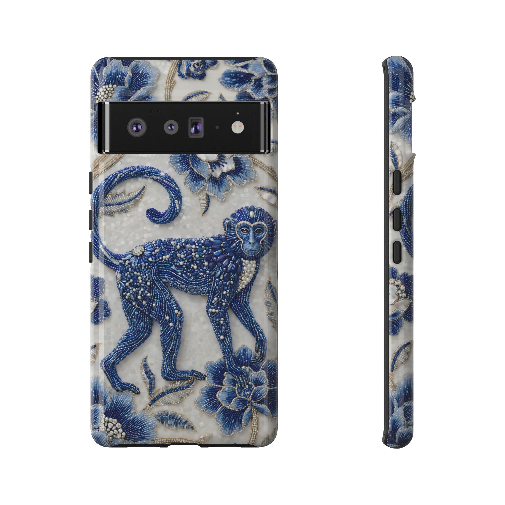 Asian Zodiac Monkey Google Pixel Phone Case | Blue & White Porcelain Art Protective Case | Year of the Monkey Gift