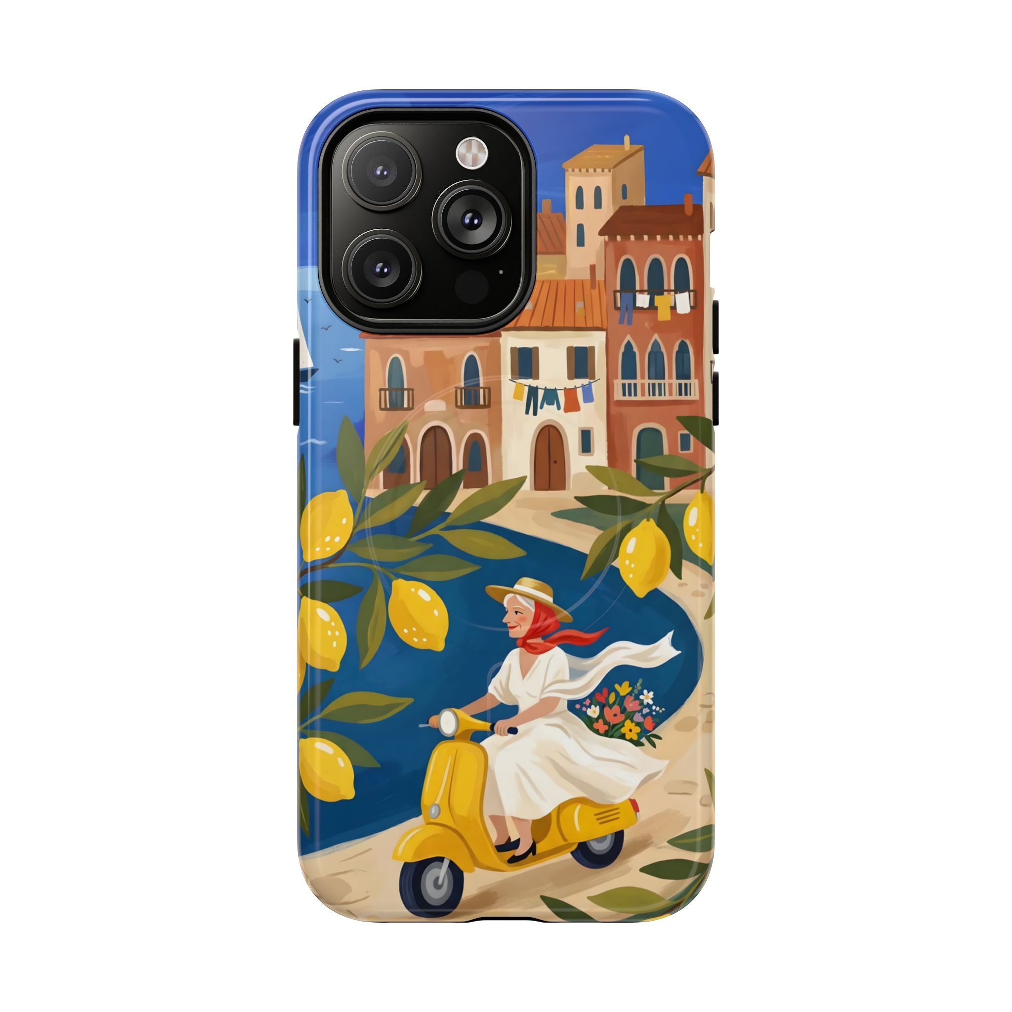 Lemon Coast Scooter MagSafe iPhone Case | Mediterranean Vespa Travel Design
