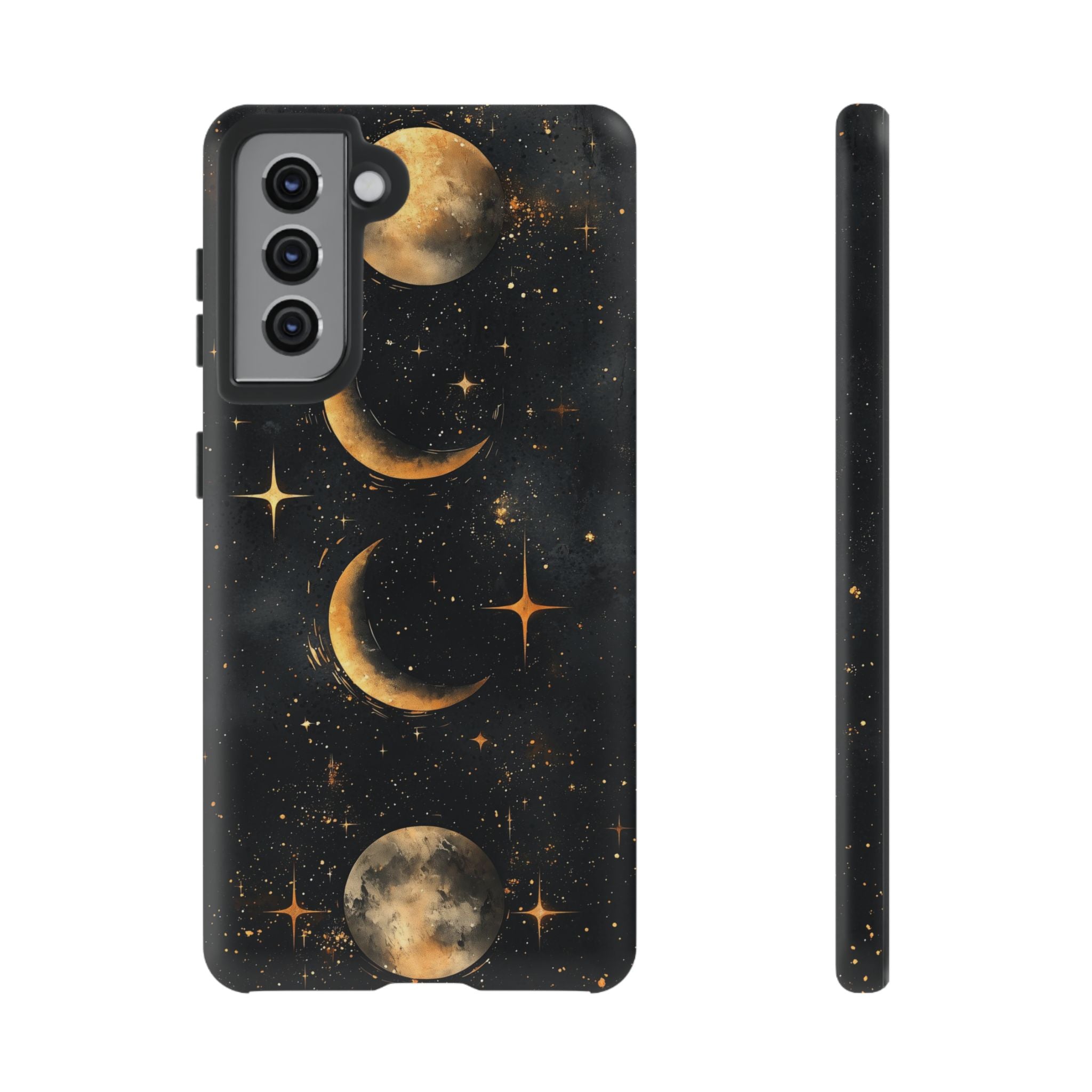 Celestial Moon Phases Tough Samsung Galaxy Case | Gold Crescent & Full Moon Galaxy Design