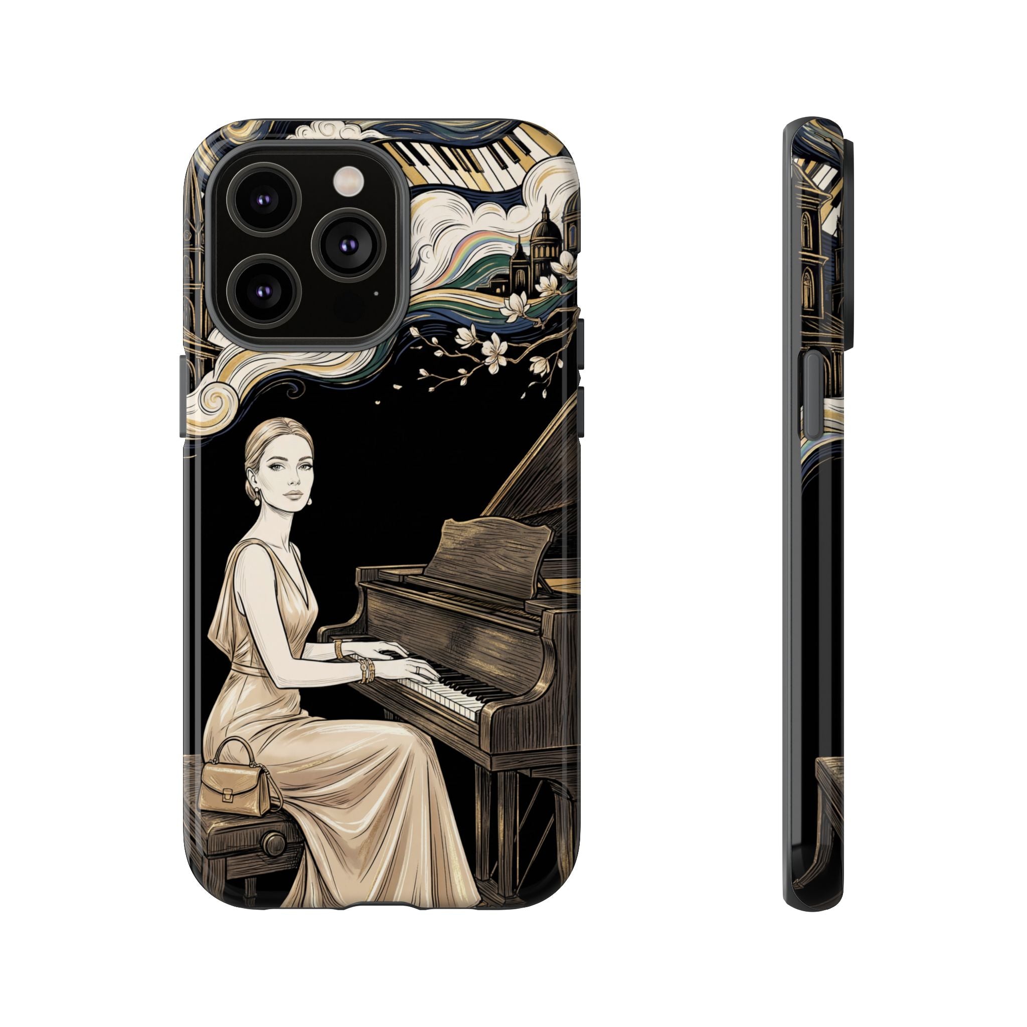 Elegant Piano Woman iPhone Case | Vintage Art Deco Music Design