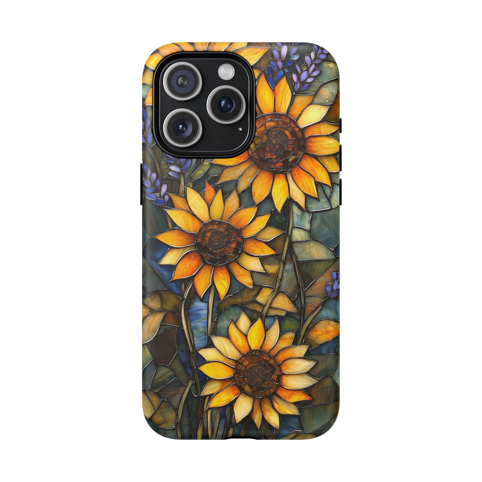 Custodia MagSafe resistente per iPhone con motivo a girasole in vetro colorato