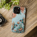Hummingbird Floral Tough iPhone Case | Vintage Blue Garden Design