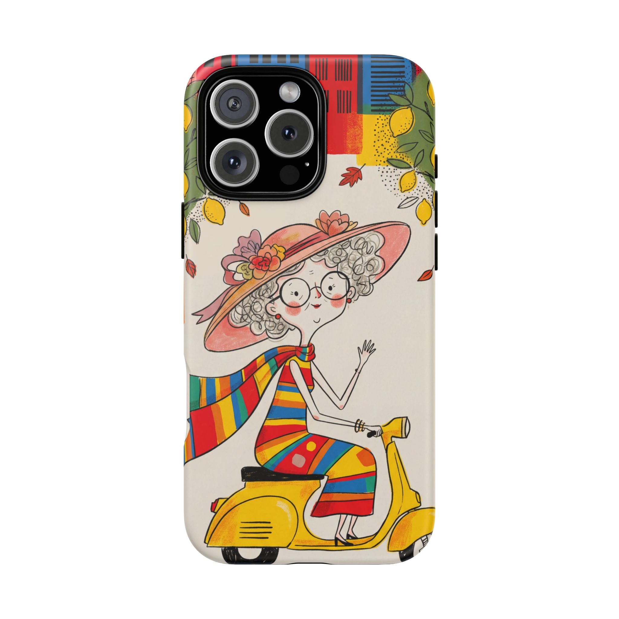 Vintage Scooter Granny iPhone Case | Colourful Retro Elderly Lady Design