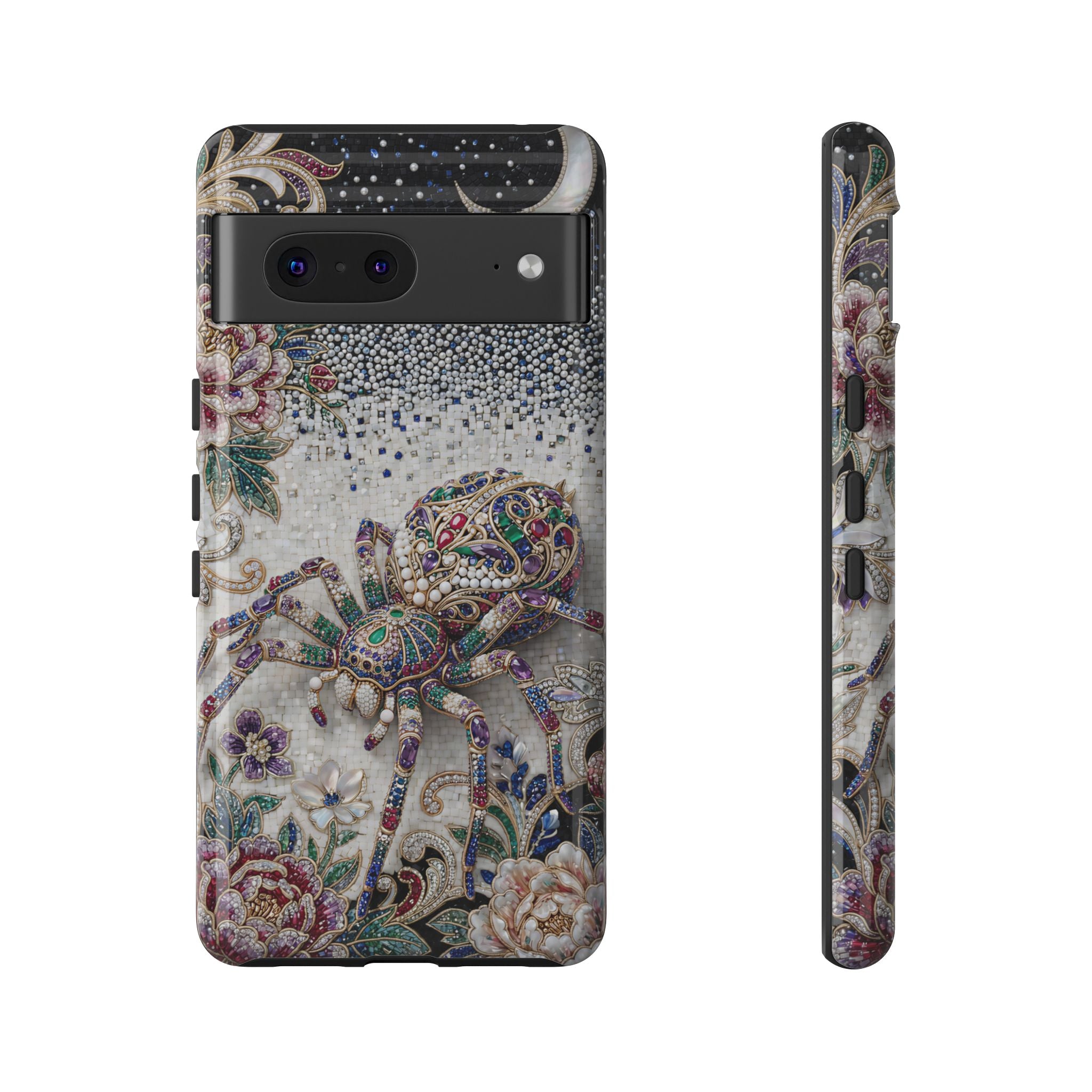 Gemstone Spider Moon Google Pixel Phone Case | Boho Floral Protective Tough Case