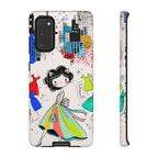 Retro Fashion Cat Girl Samsung Galaxy Phone Case | Cute Dress & City Print