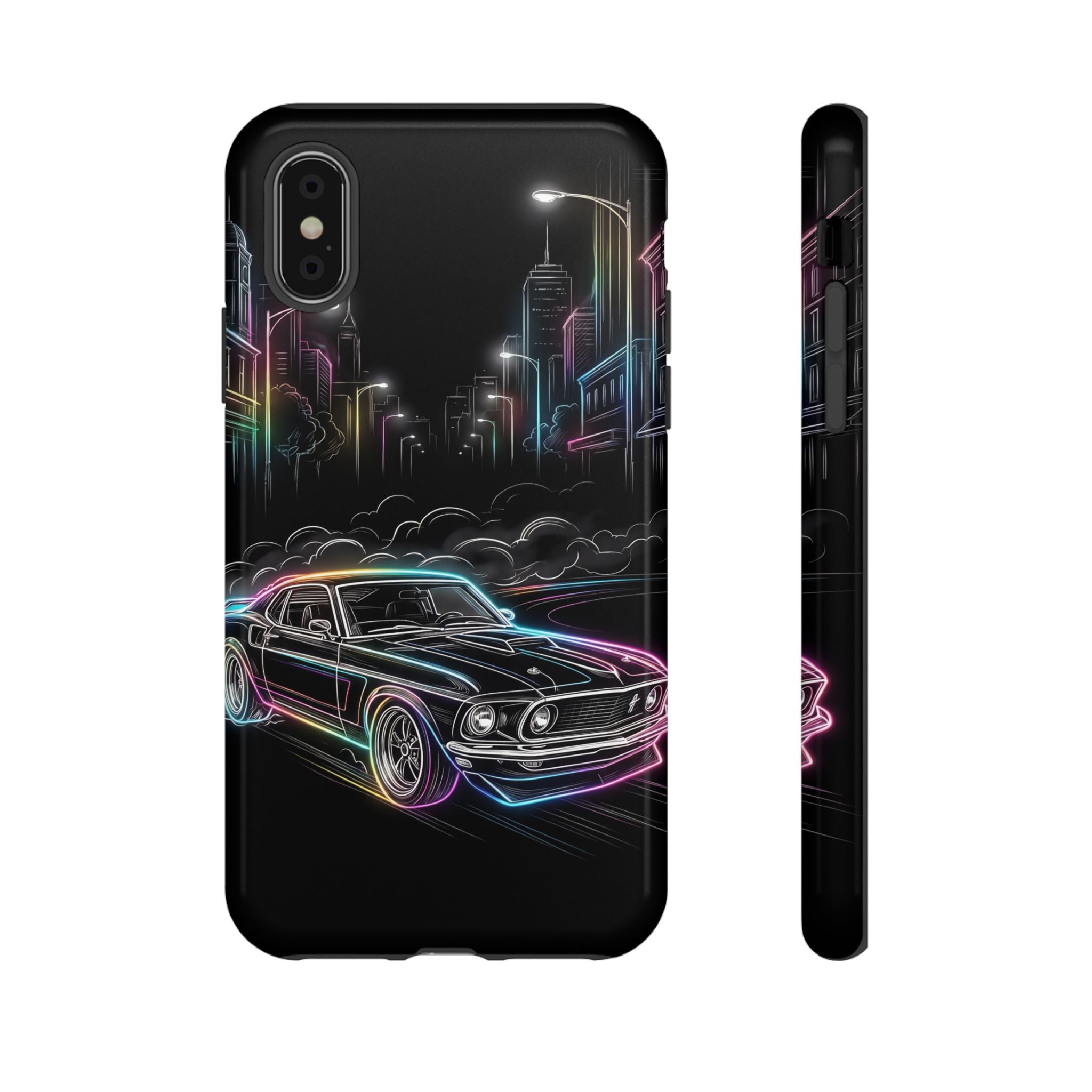 Neon Muscle Car iPhone Case | Retro City Nightscape