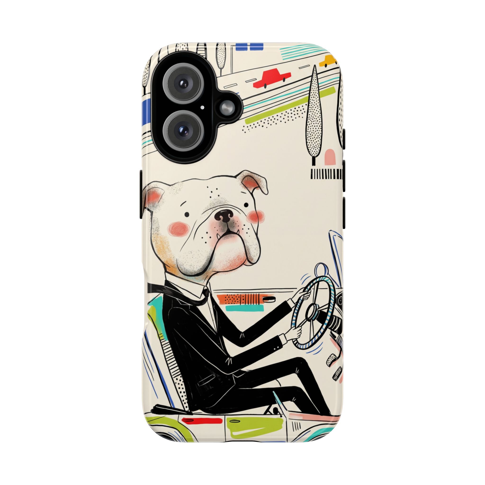 Bulldog Driver iPhone Case | Cute Retro Dog Illustration