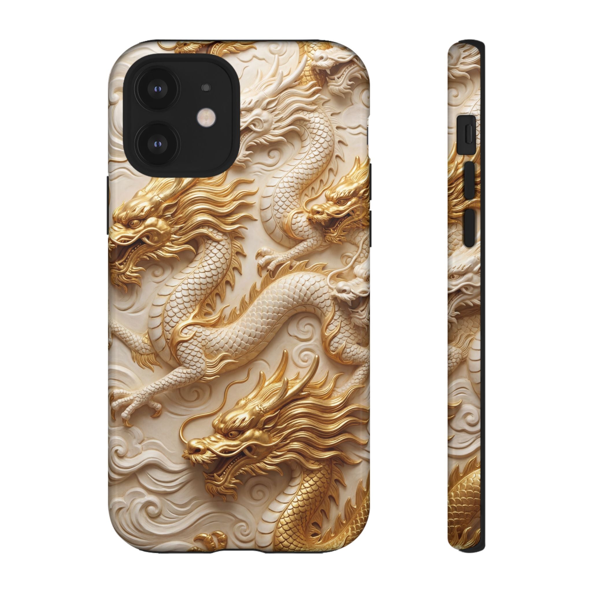 Dragon Relief iPhone Case — Gold Carved Dragon Protective Cover