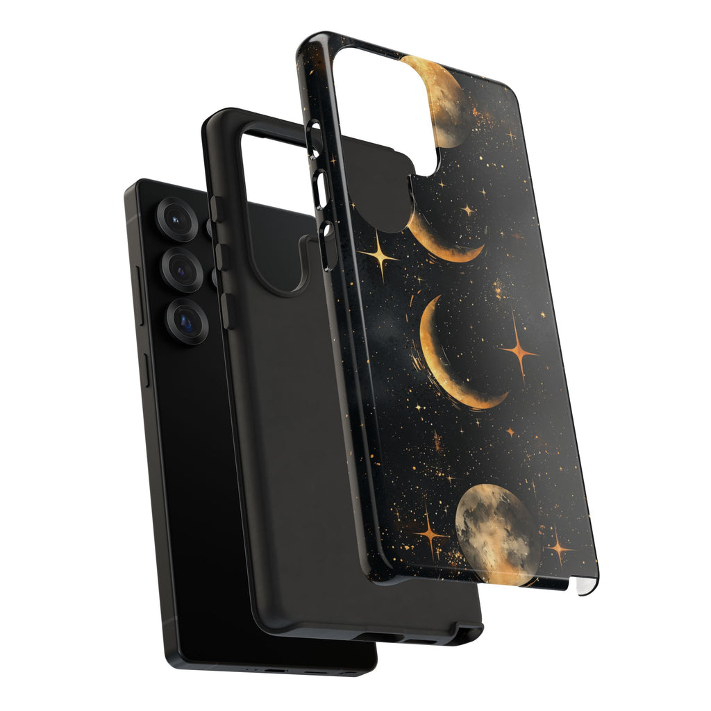 Celestial Moon Phases Tough Samsung Galaxy Case | Gold Crescent & Full Moon Galaxy Design