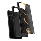 Celestial Moon Phases Tough Samsung Galaxy Case | Gold Crescent & Full Moon Galaxy Design
