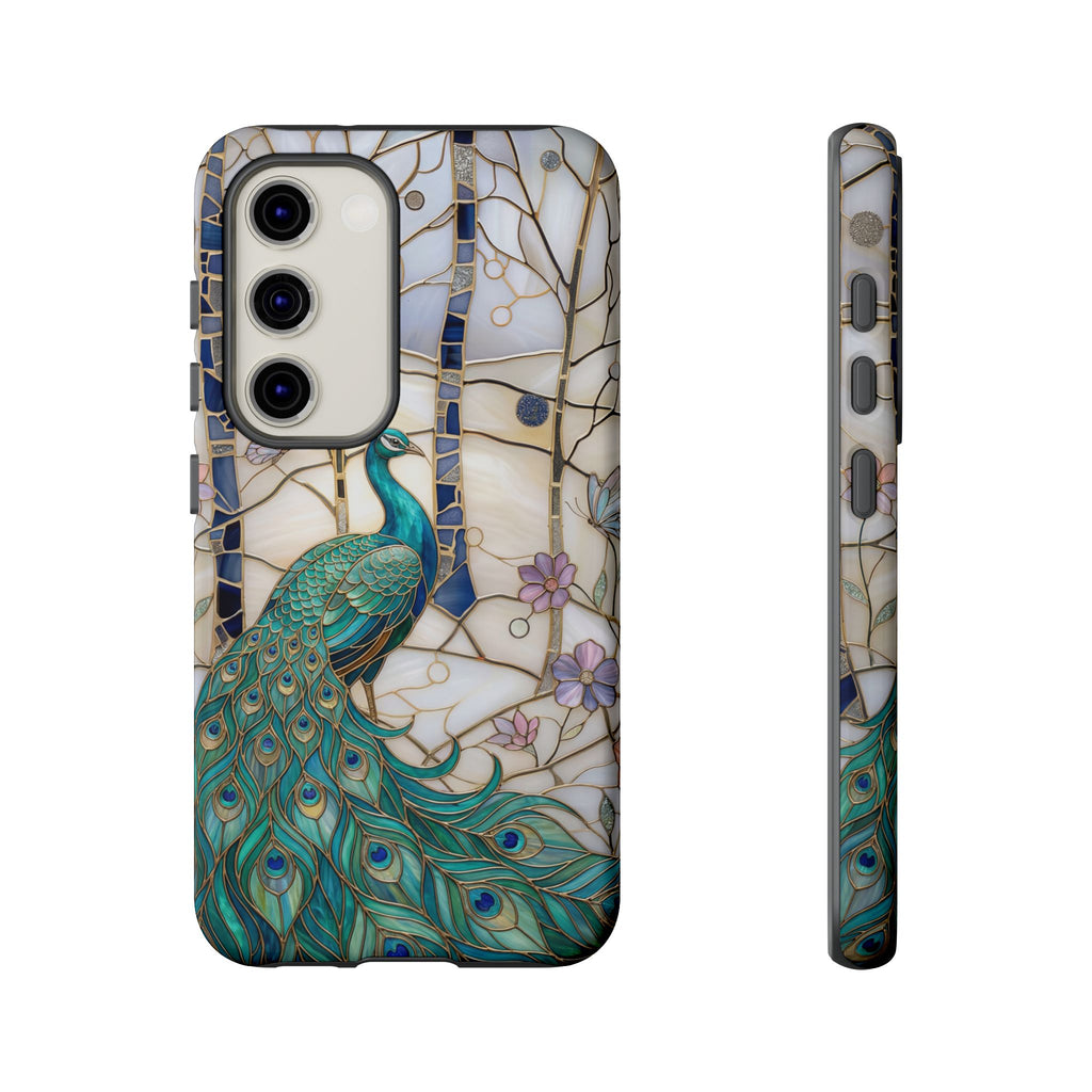 Custodia per Samsung Galaxy con motivo in vetro colorato con pavone