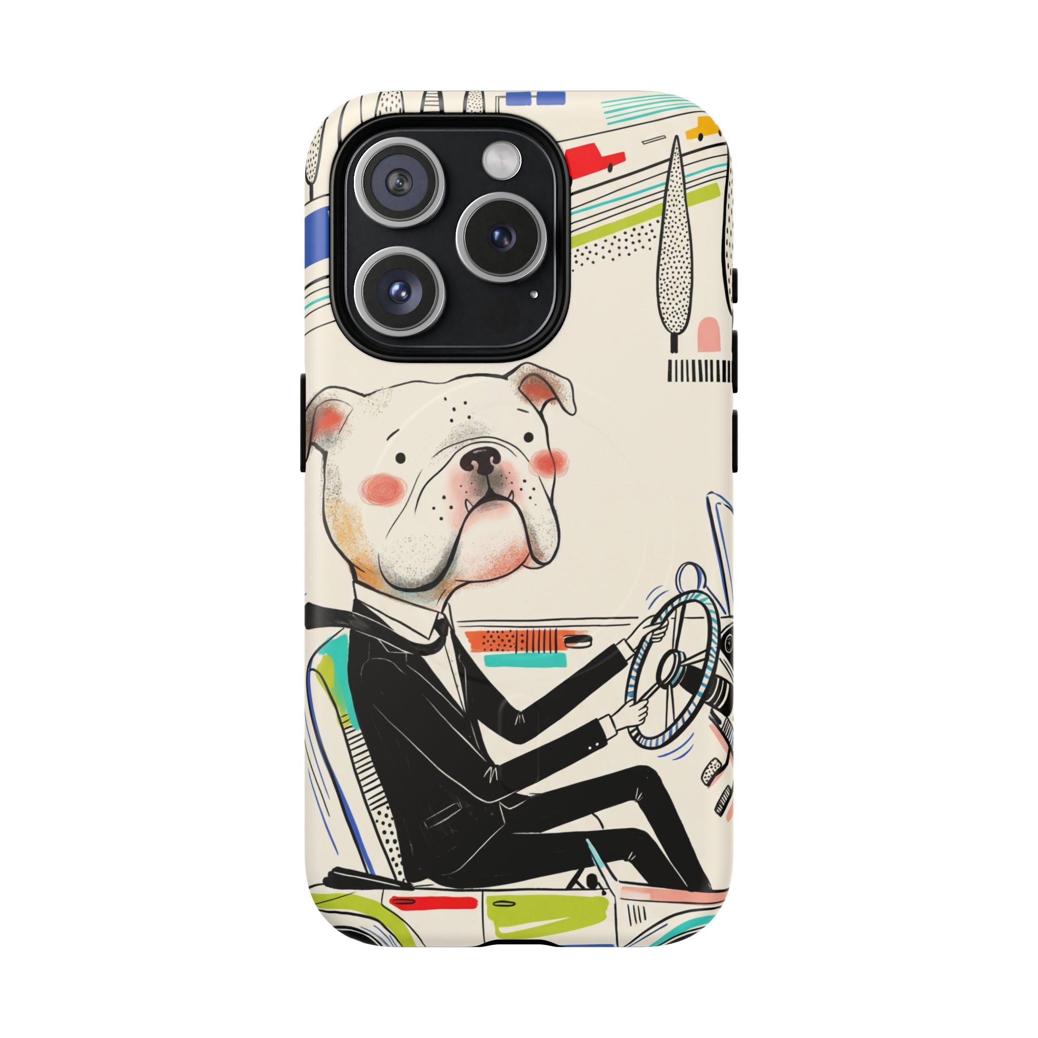 Bulldog Driver MagSafe iPhone Case | Cute Retro Dog Illustration