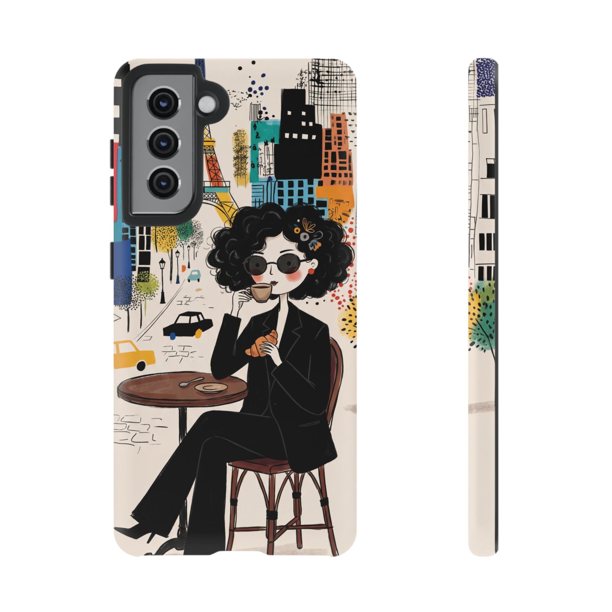 Paris Cafe Chic Samsung Galaxy Phone Case | Stylish Woman Illustration iPhone Cover