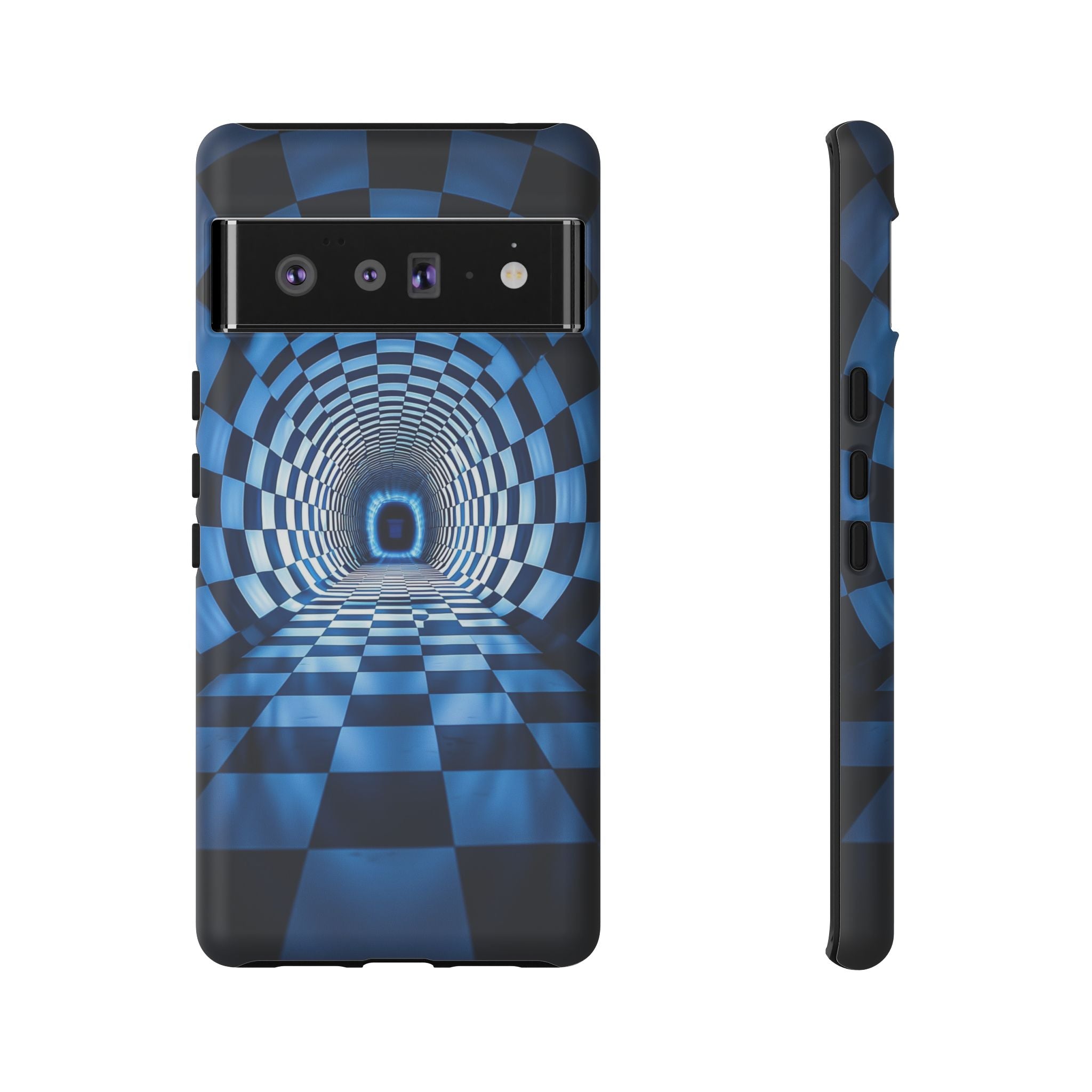 Blue Checkered Tunnel Google Pixel Case — 3D Optical Illusion Tough Case