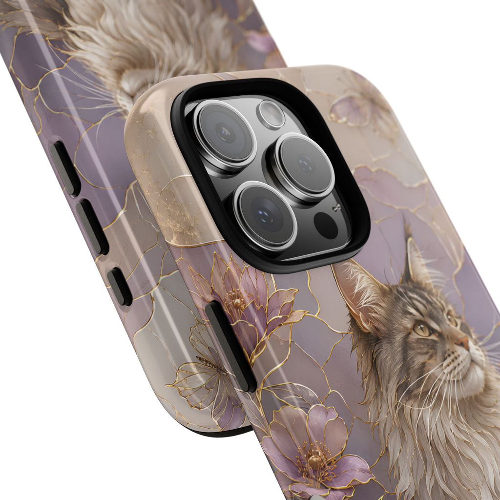 Maine Coon Cat iPhone Case | Floral Cat iPhone Case