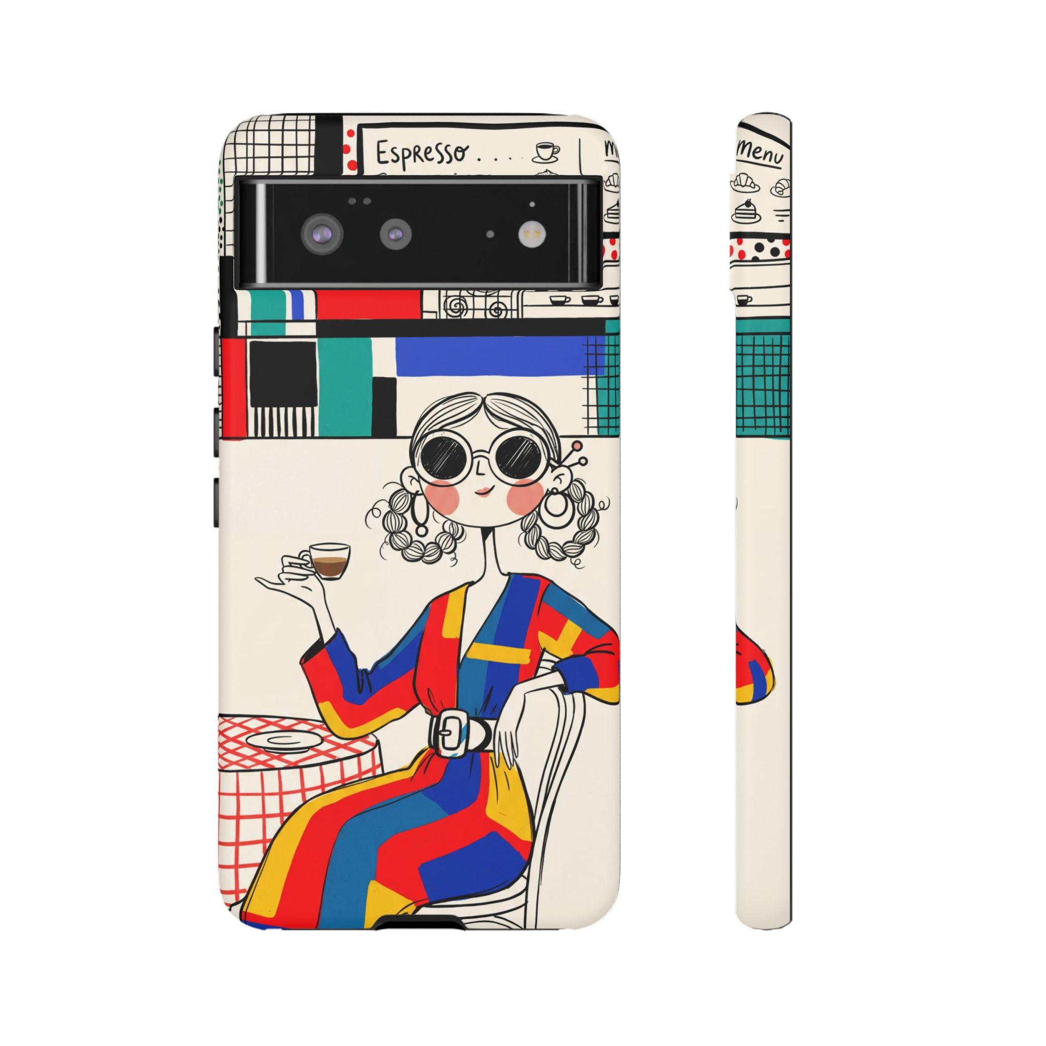 Retro Cafe Google Pixel Phone Case | Colourful Chic Woman Illustration