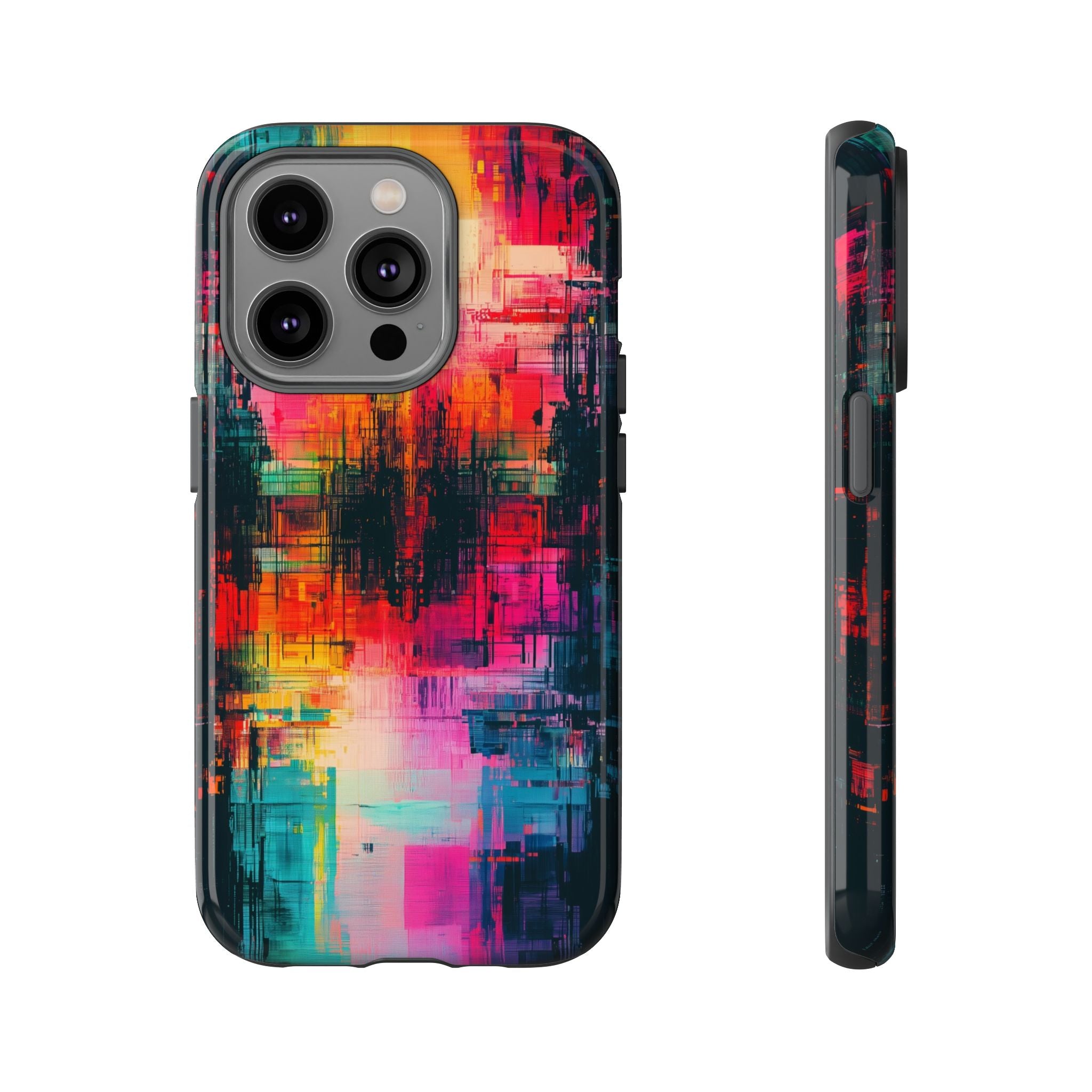Abstract Neon Glitch Art Tough iPhone Case
