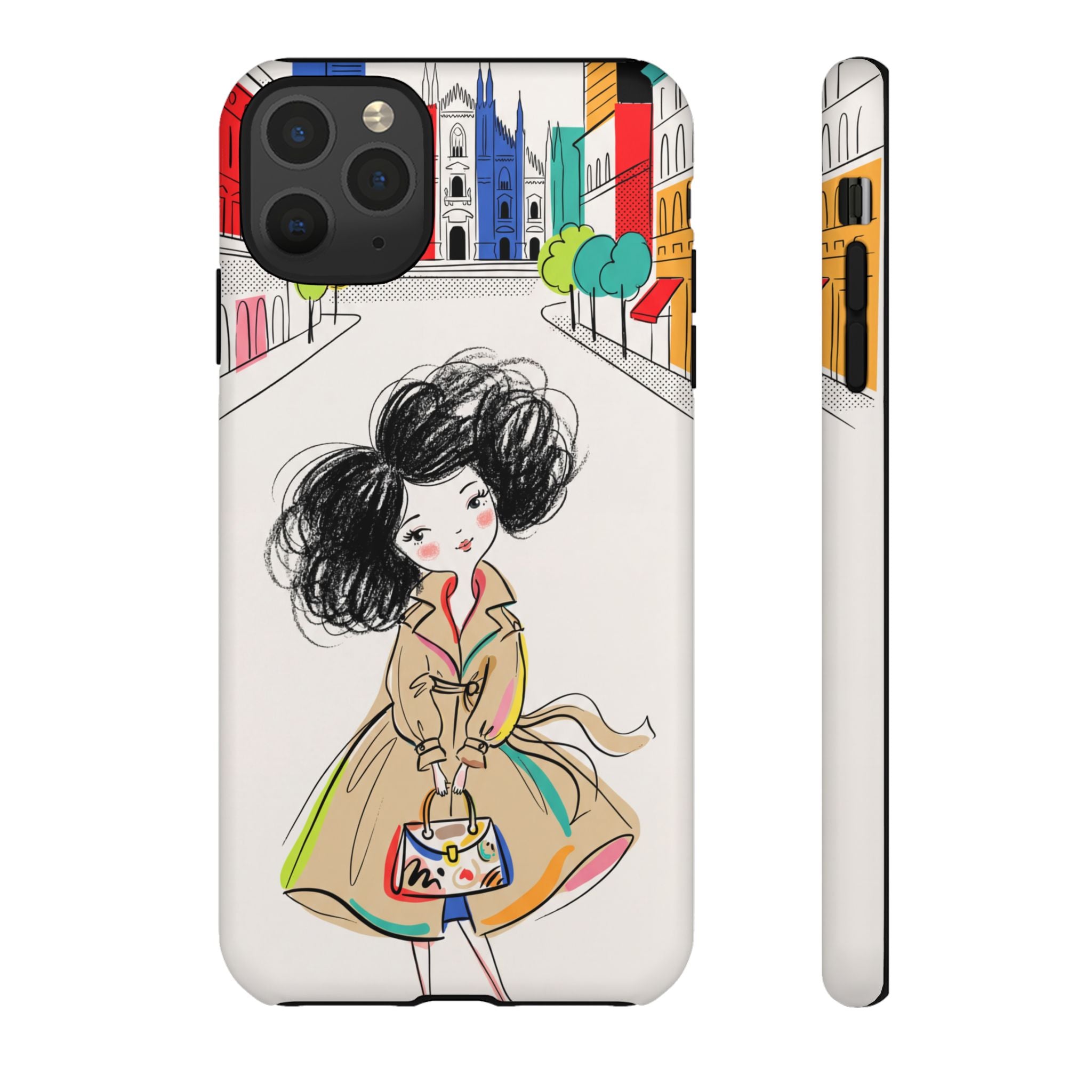 Illustrated Trench Coat Fashion Chic City Girl iPhone Case