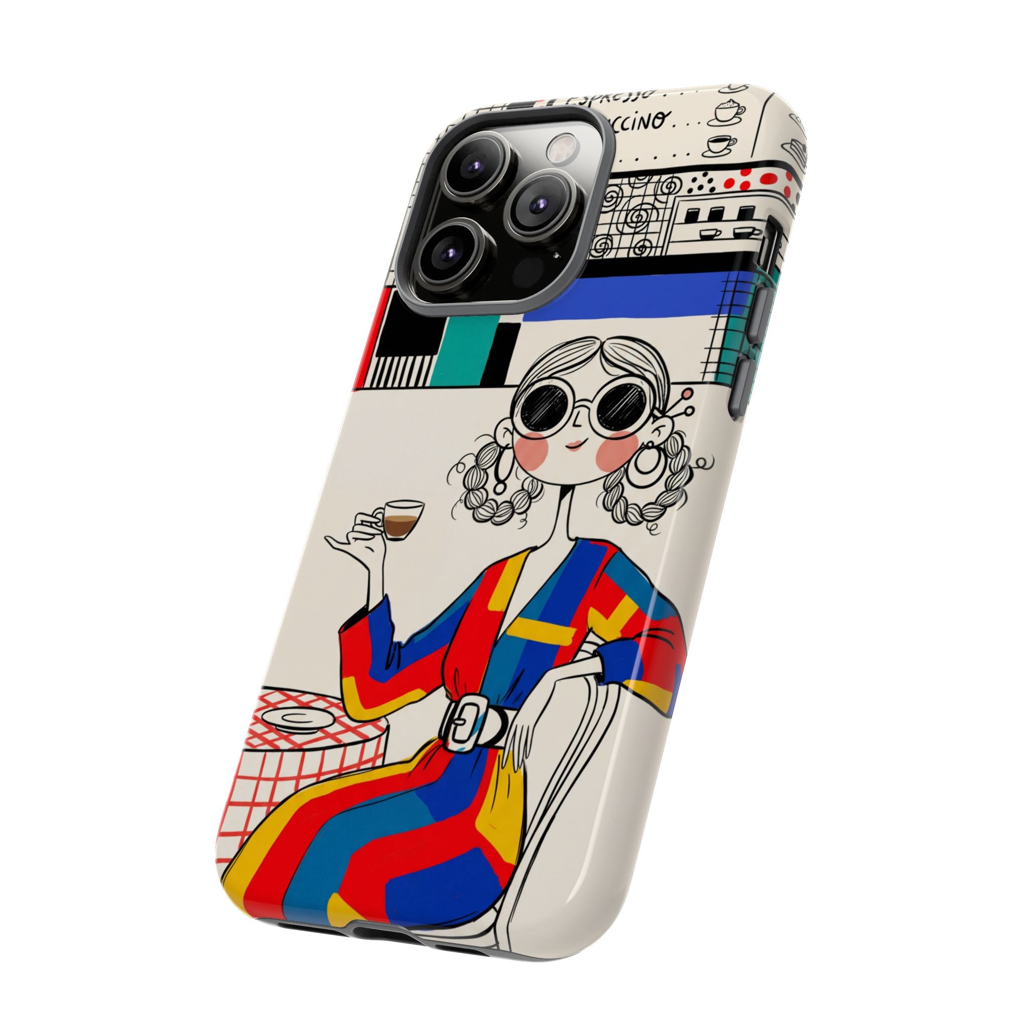 Retro Cafe iPhone Case | Colourful Chic Woman Illustration