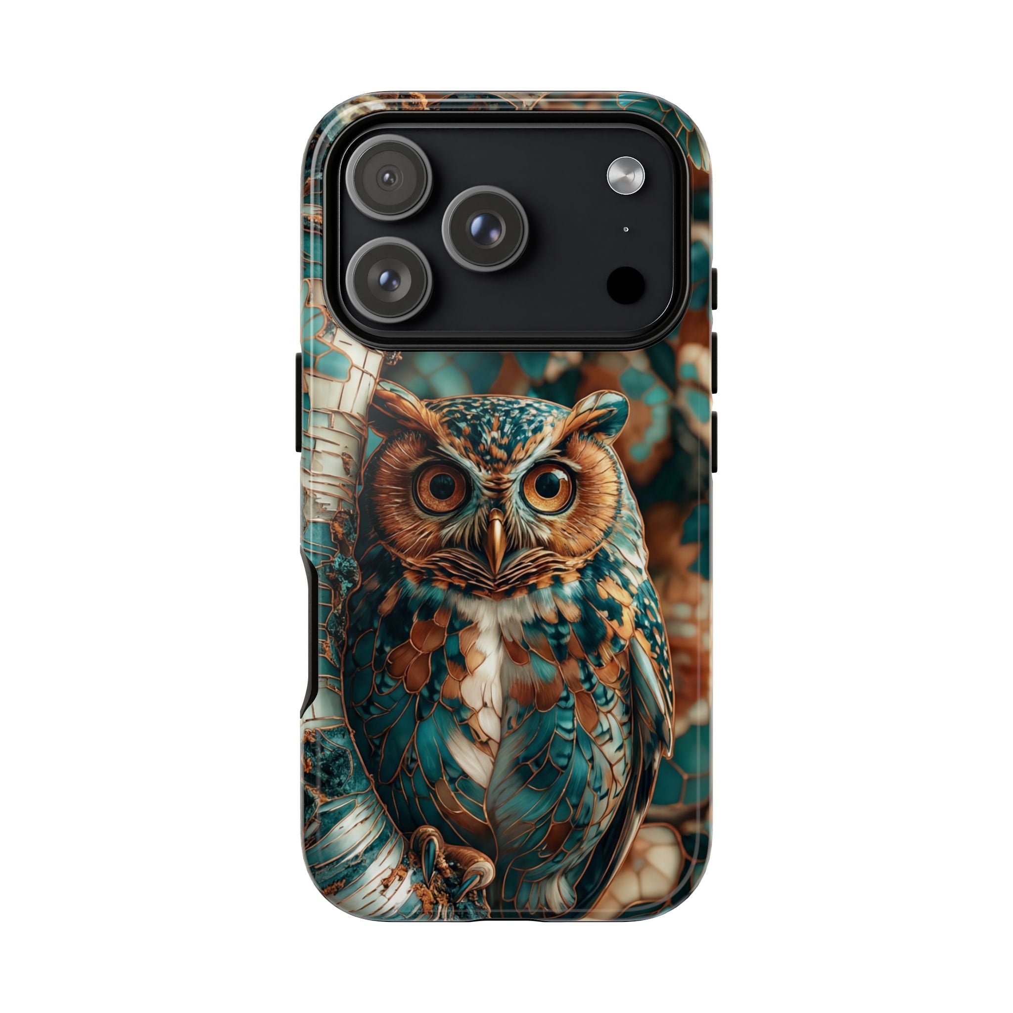 Owl Forest Tough iPhone Case | Teal & Brown Rustic Wildlife Protective Cover