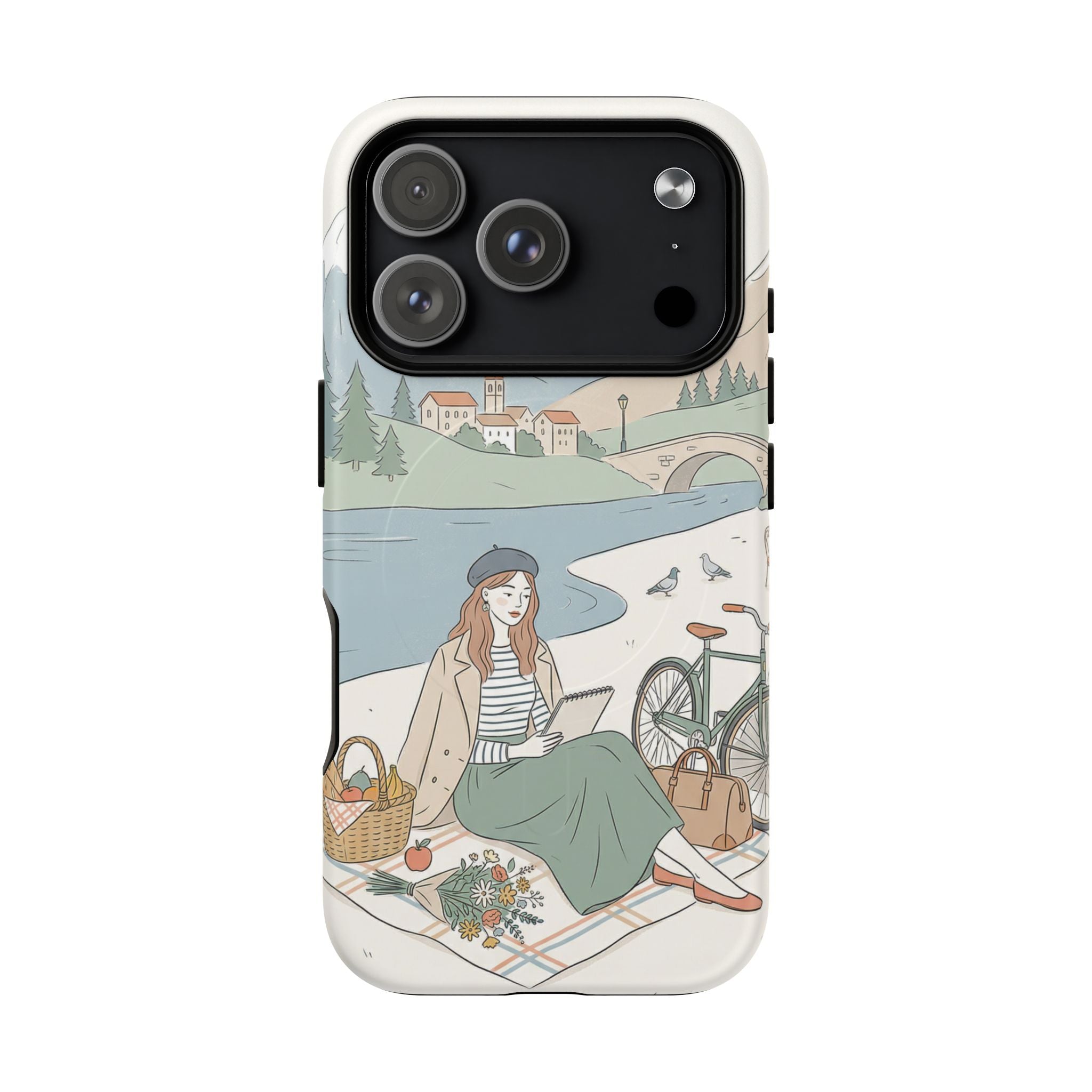 Scenic Picnic MagSafe iPhone Case | Vintage Bicycle & Mountain Illustration