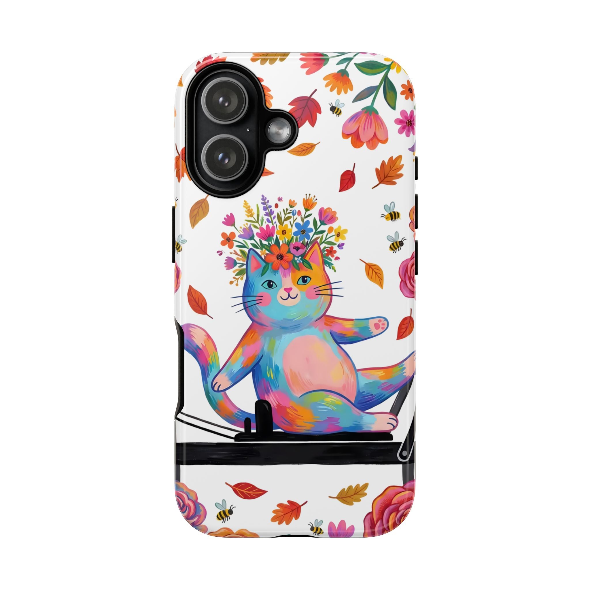 Colorful Floral Cat on Pilates Reformer Protective iPhone Case