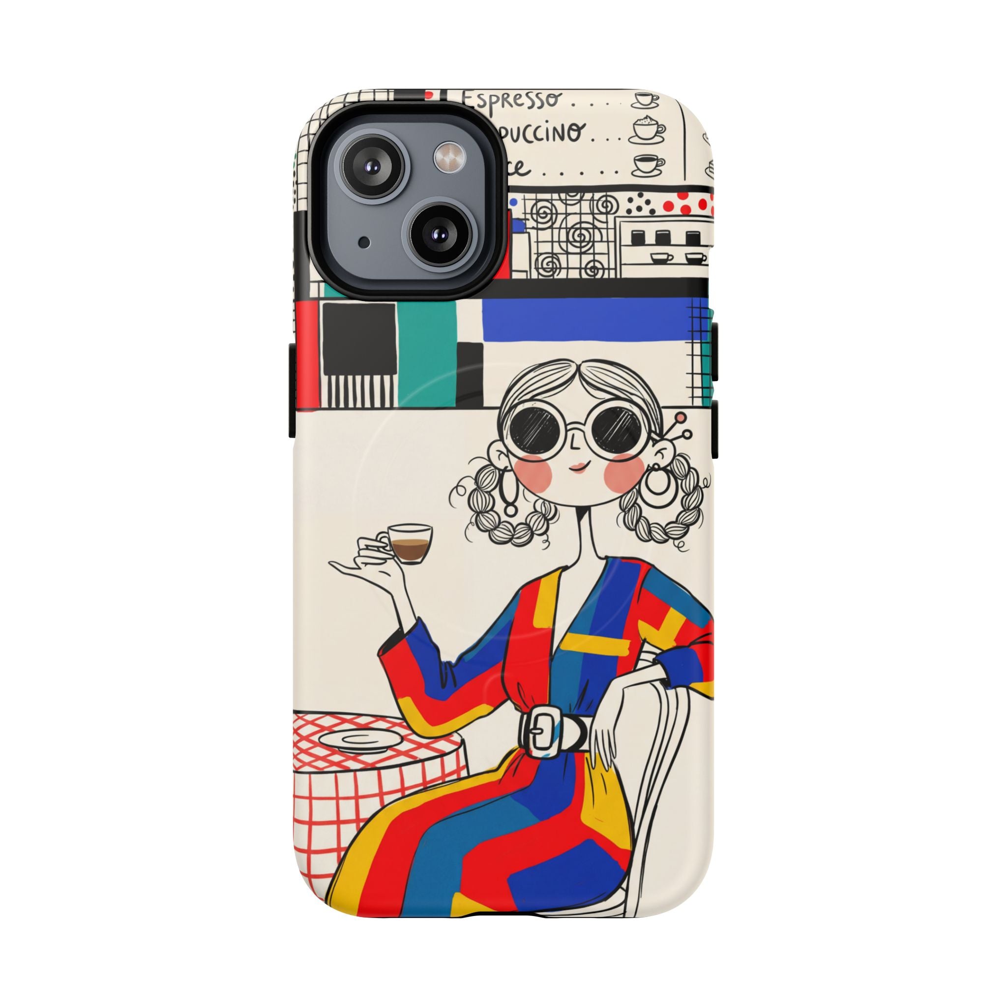Retro Cafe MagSafe iPhone Case | Colourful Chic Woman Illustration
