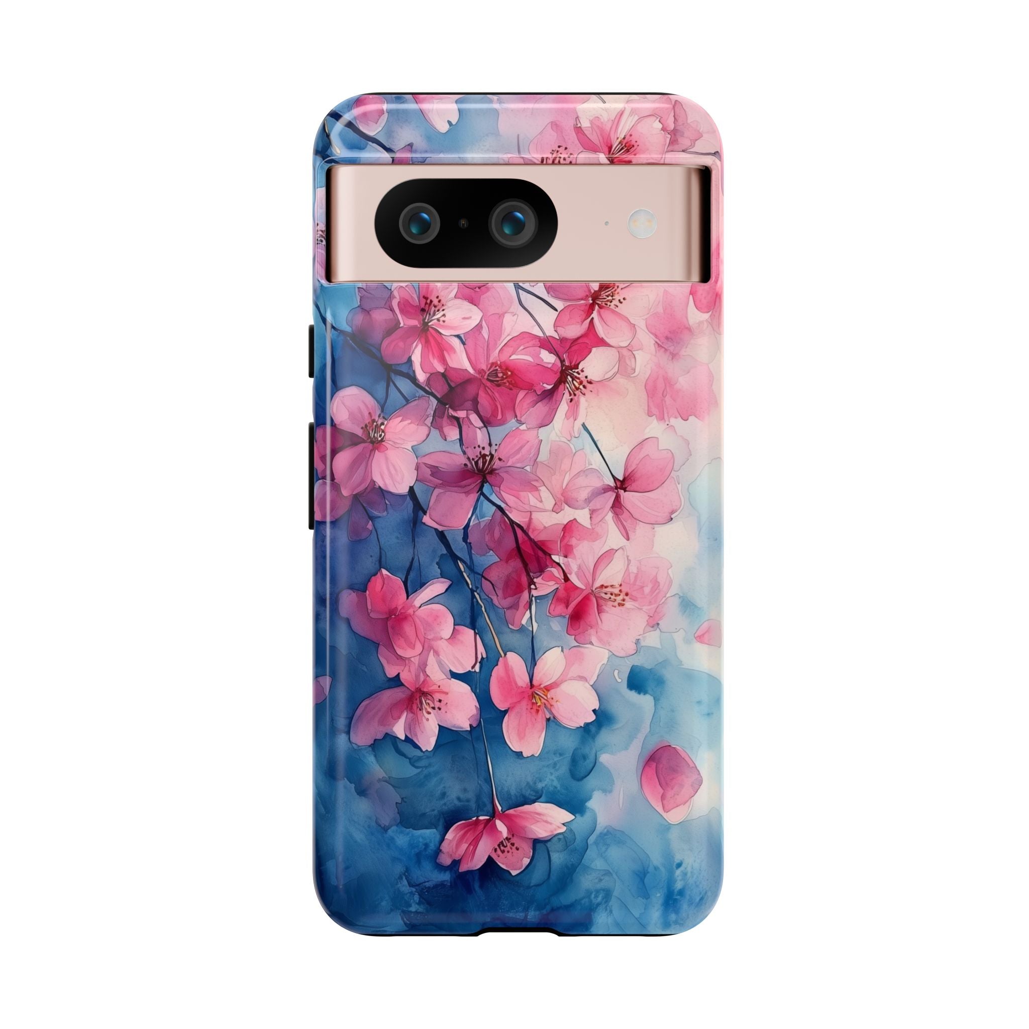 Floral Cherry Blossom Google Pixel Case | Pink Blue Watercolour