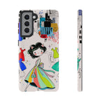 Retro Fashion Cat Girl Samsung Galaxy Phone Case | Cute Dress & City Print
